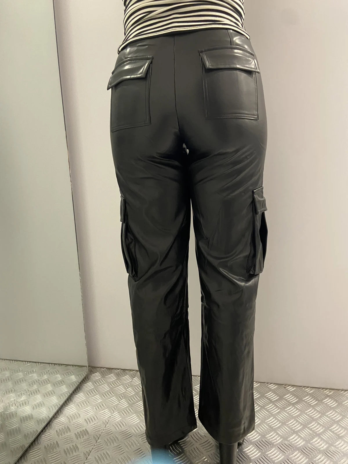 Zwarte leren broek cargo