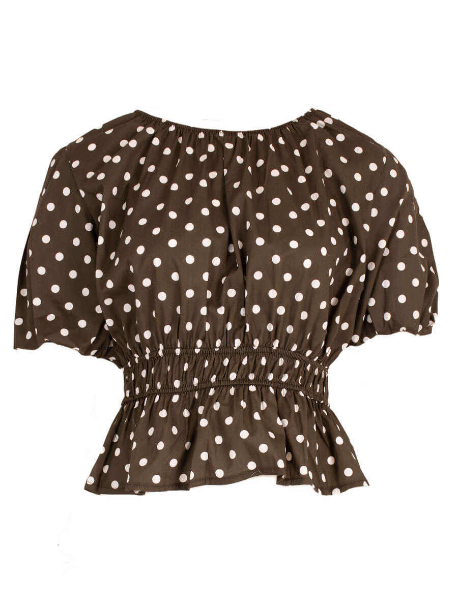 Legergroene peplum dot blouse