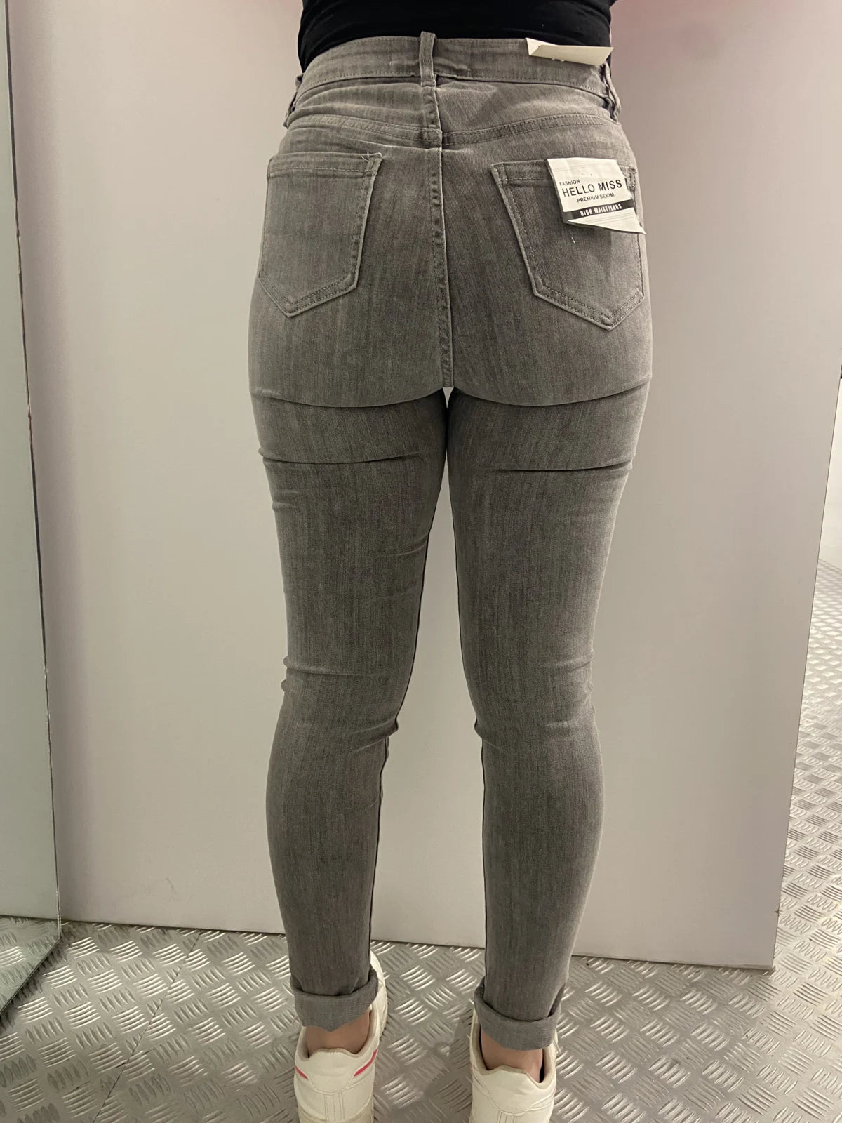 Grijze high waisted skinny Hello Miss