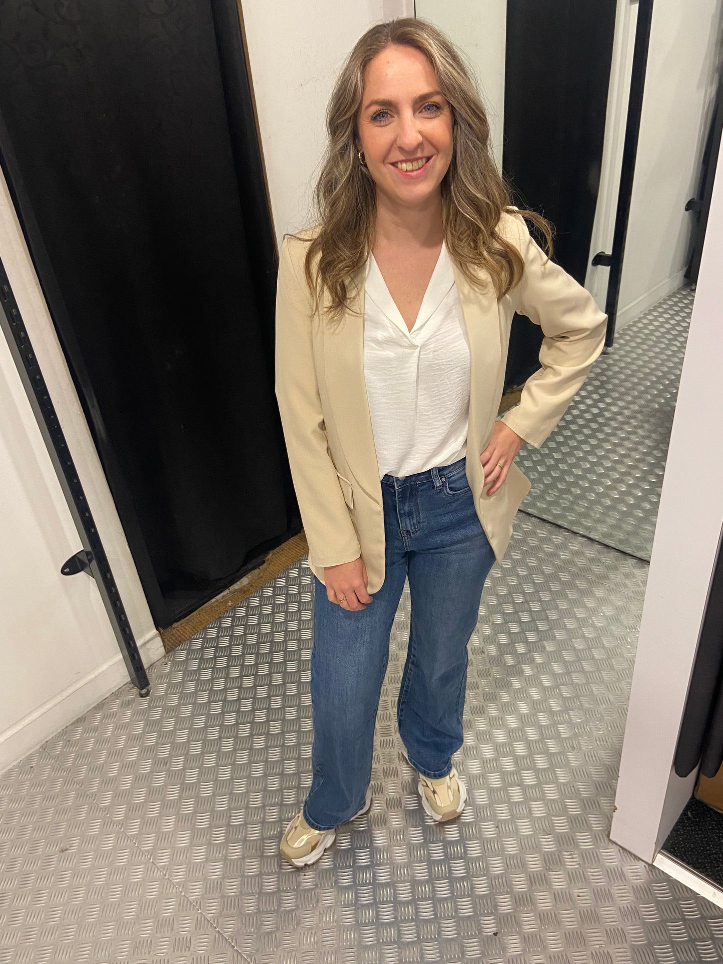 Beige getailleerde blazer