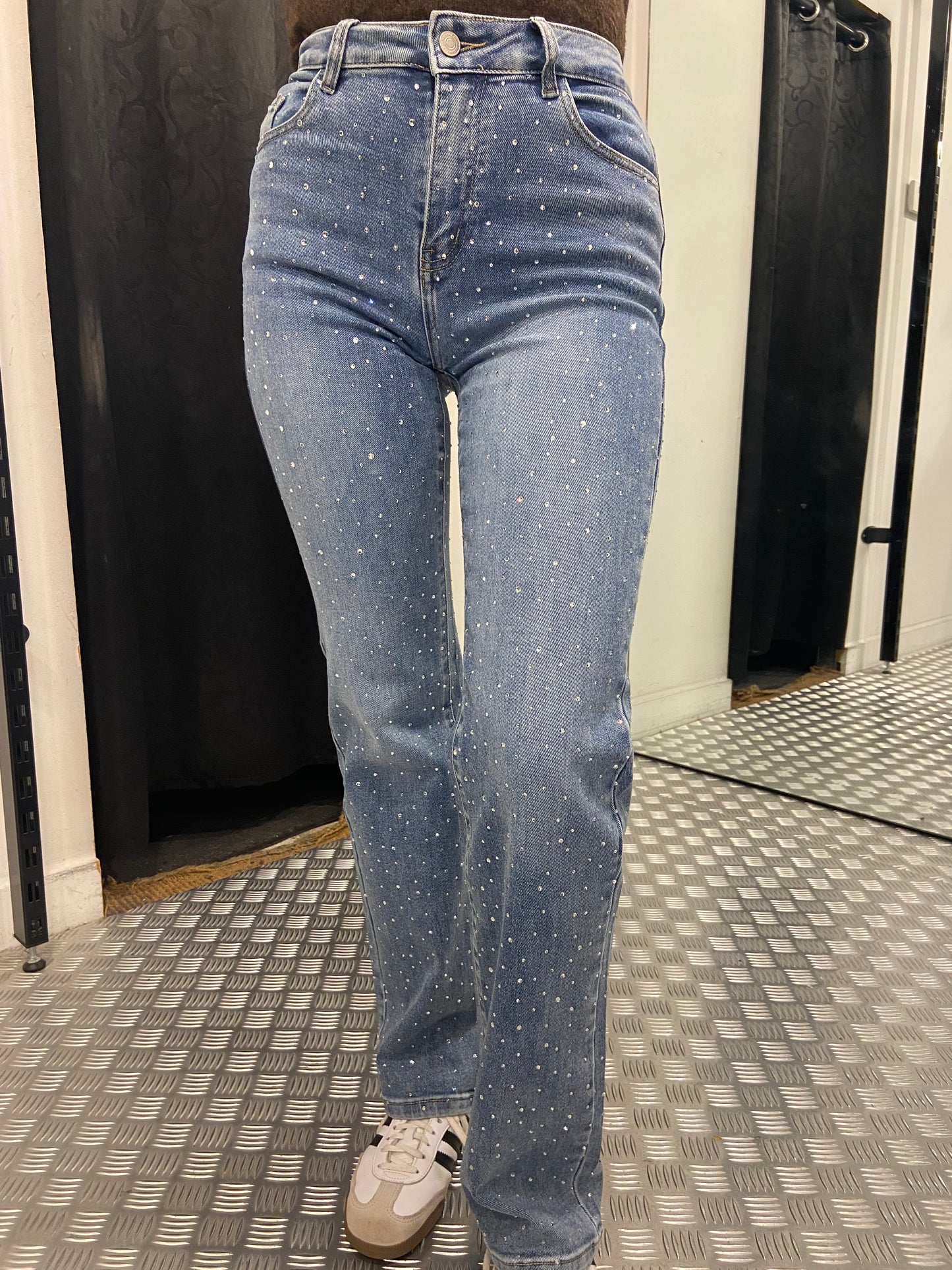 Strass denim wide leg