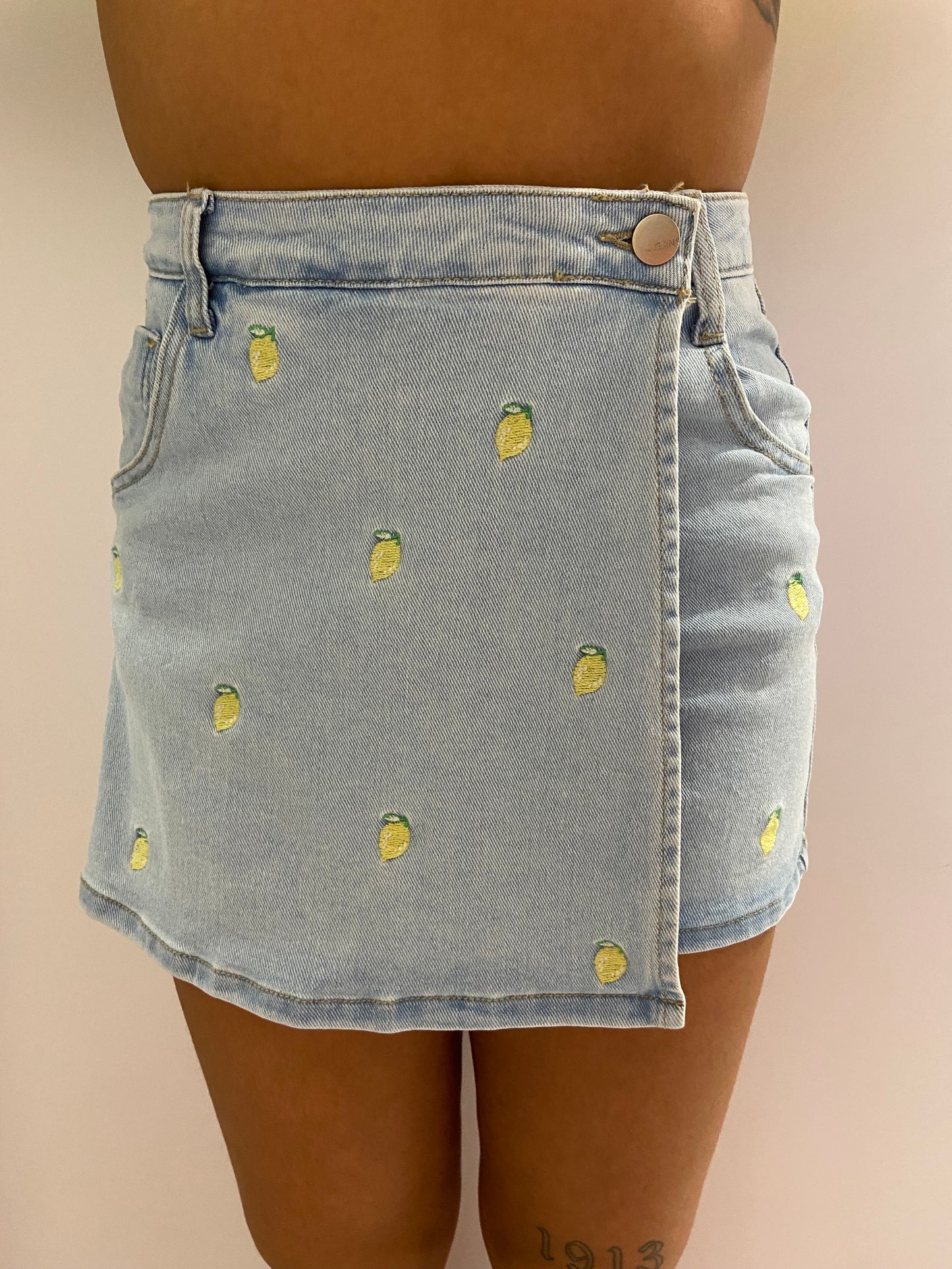 Lemon denim skort