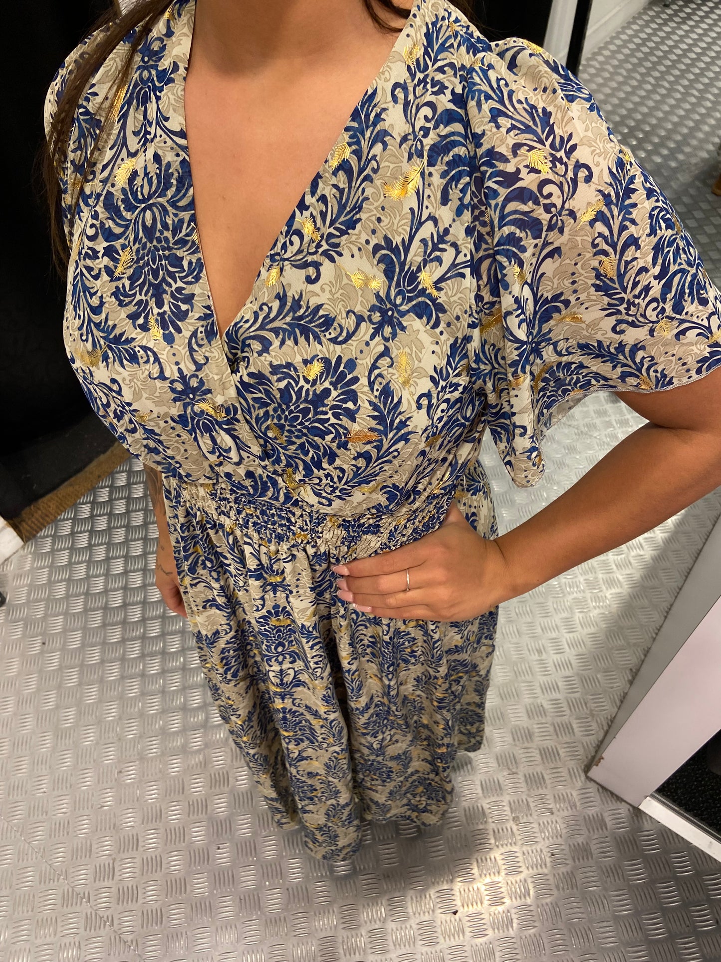 Blue golden feather dress