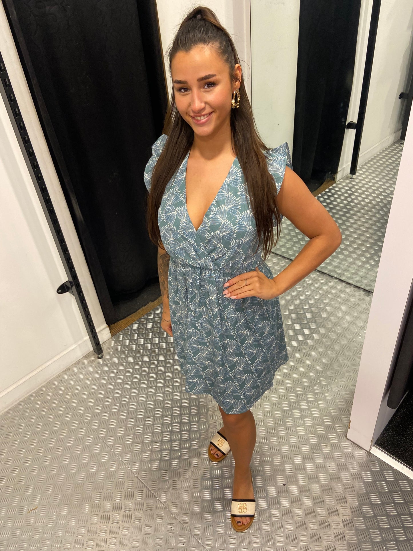 Green flower dress ruffle