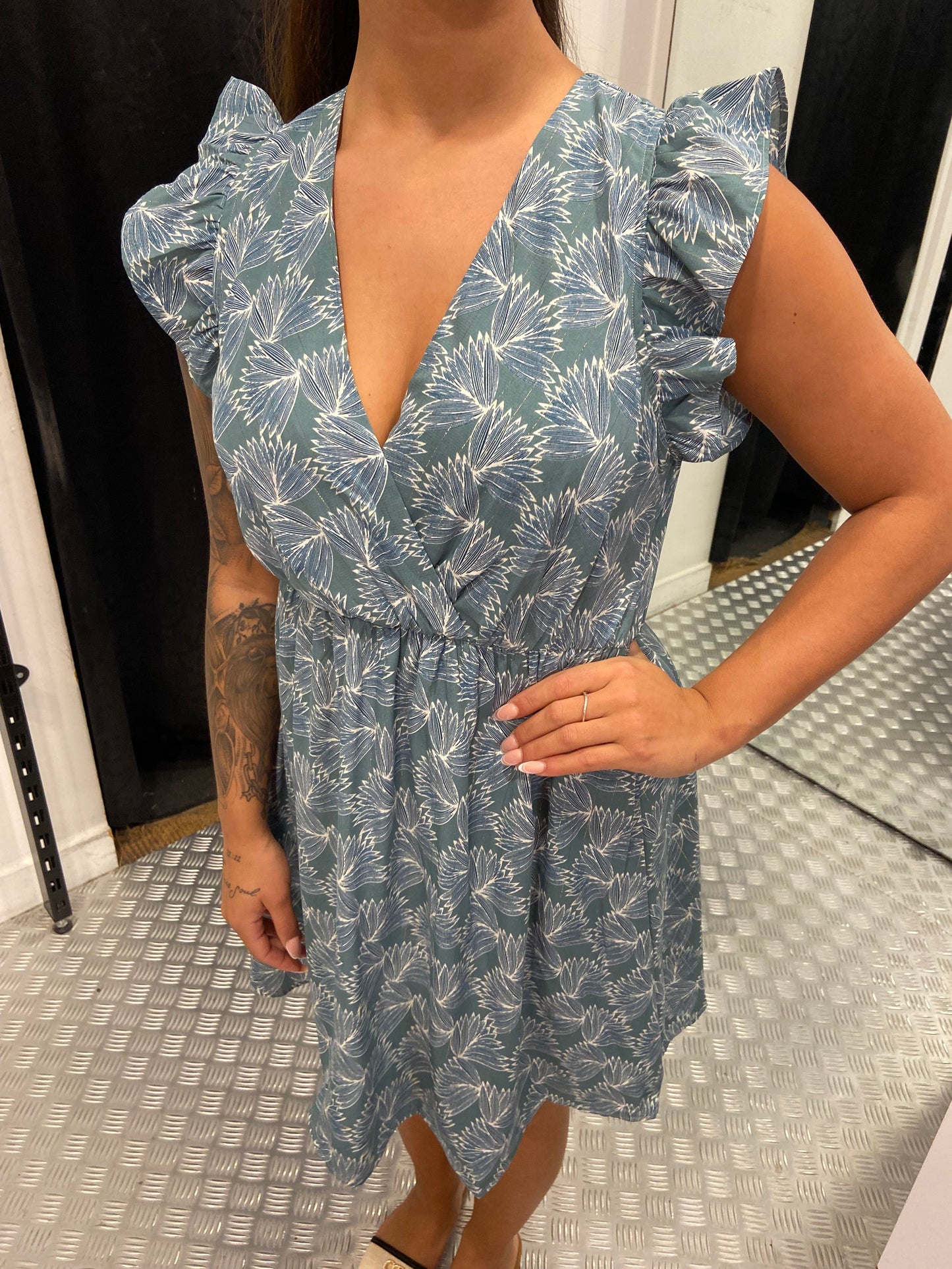 Green flower dress ruffle