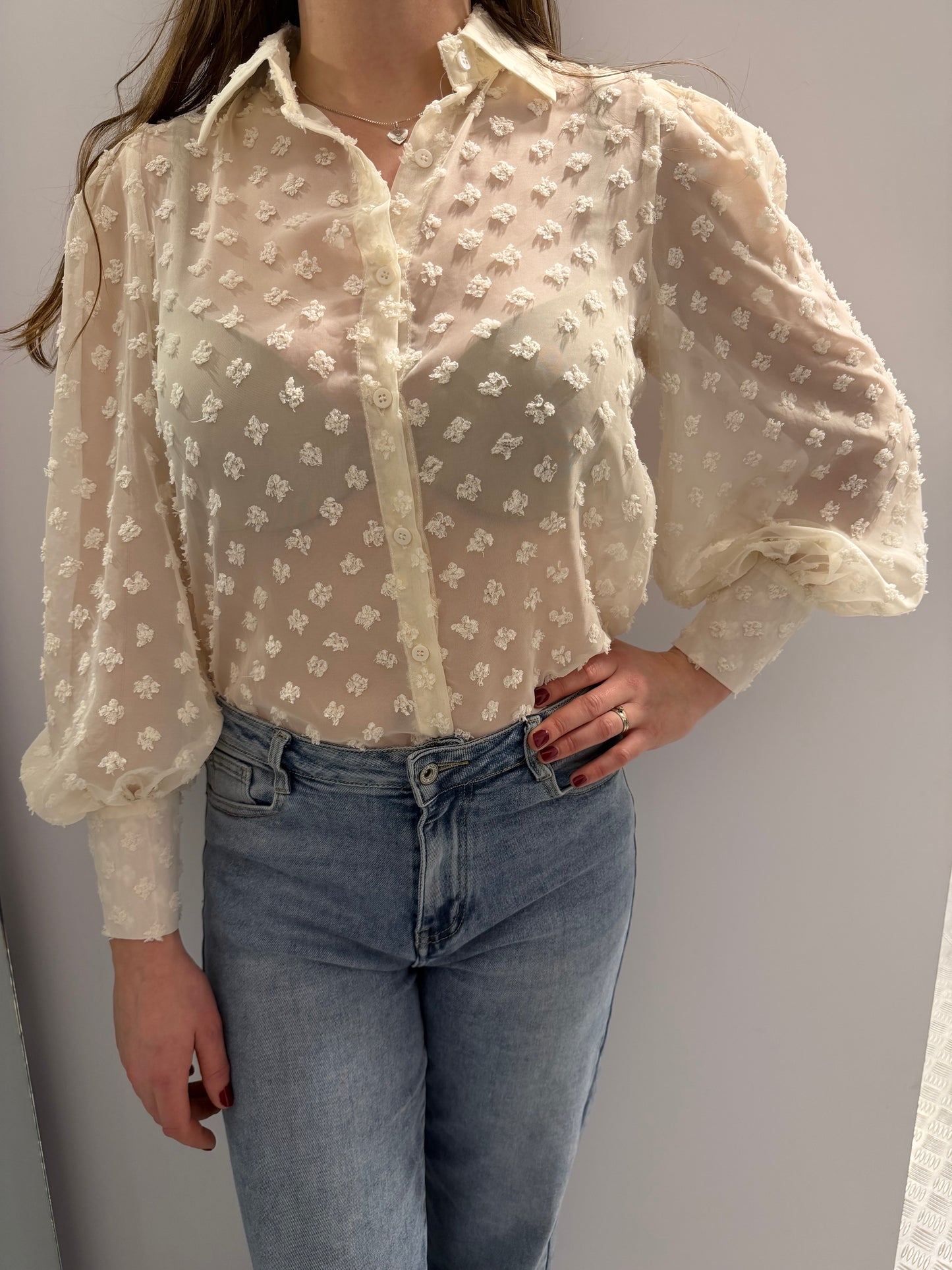 Creme dottie blouse