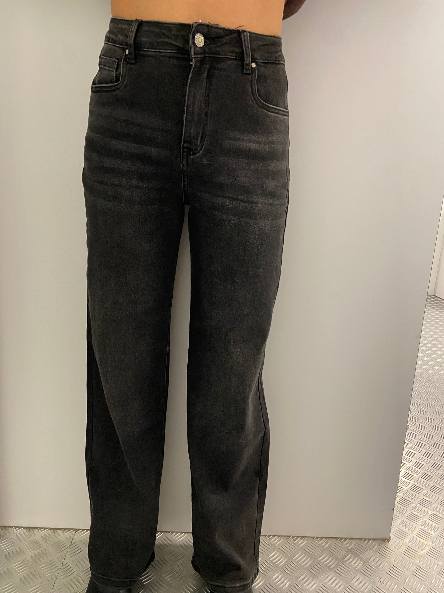 Dark grey destroyed wide leg jeans HM