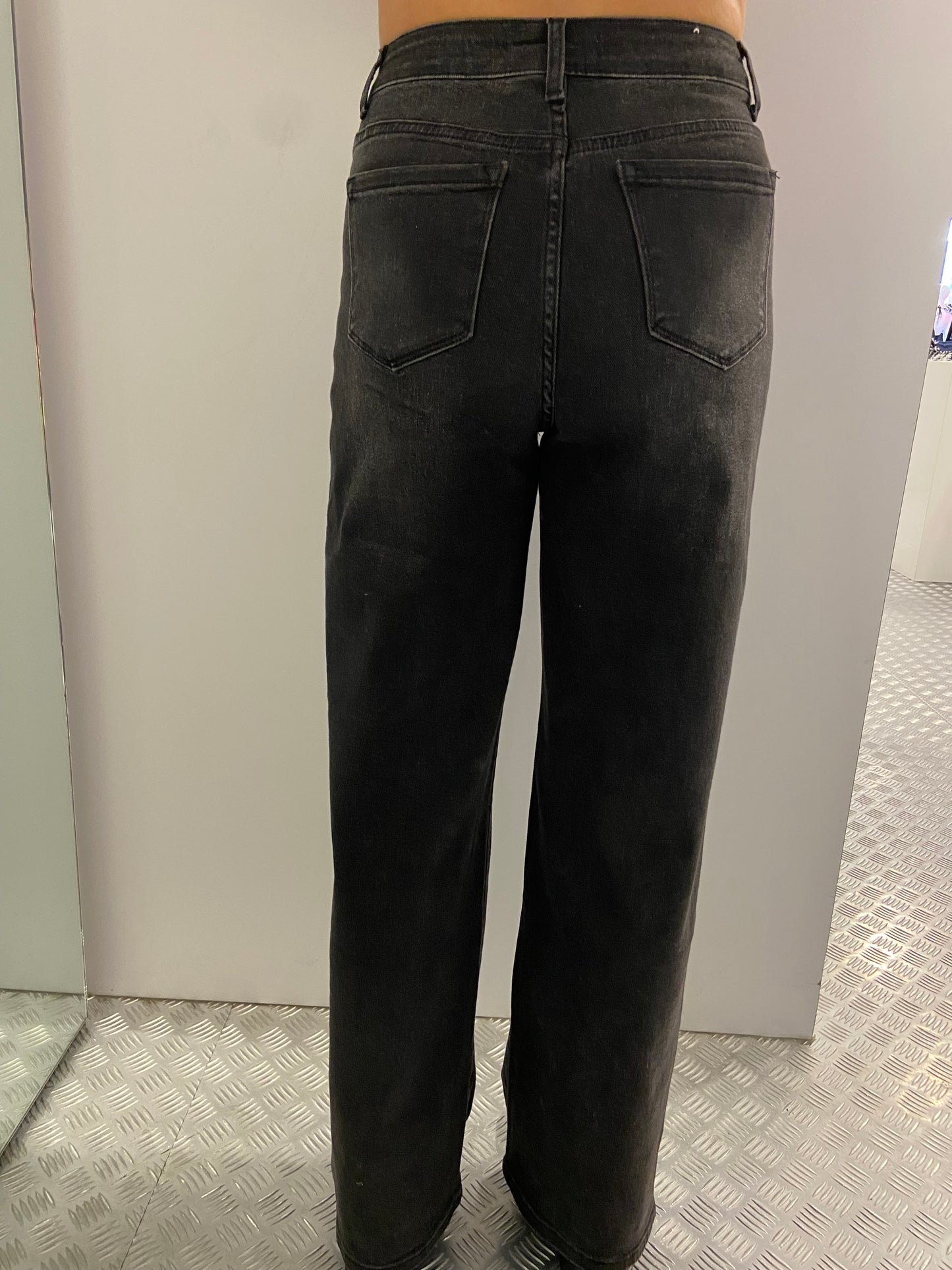 Dark grey destroyed wide leg jeans HM