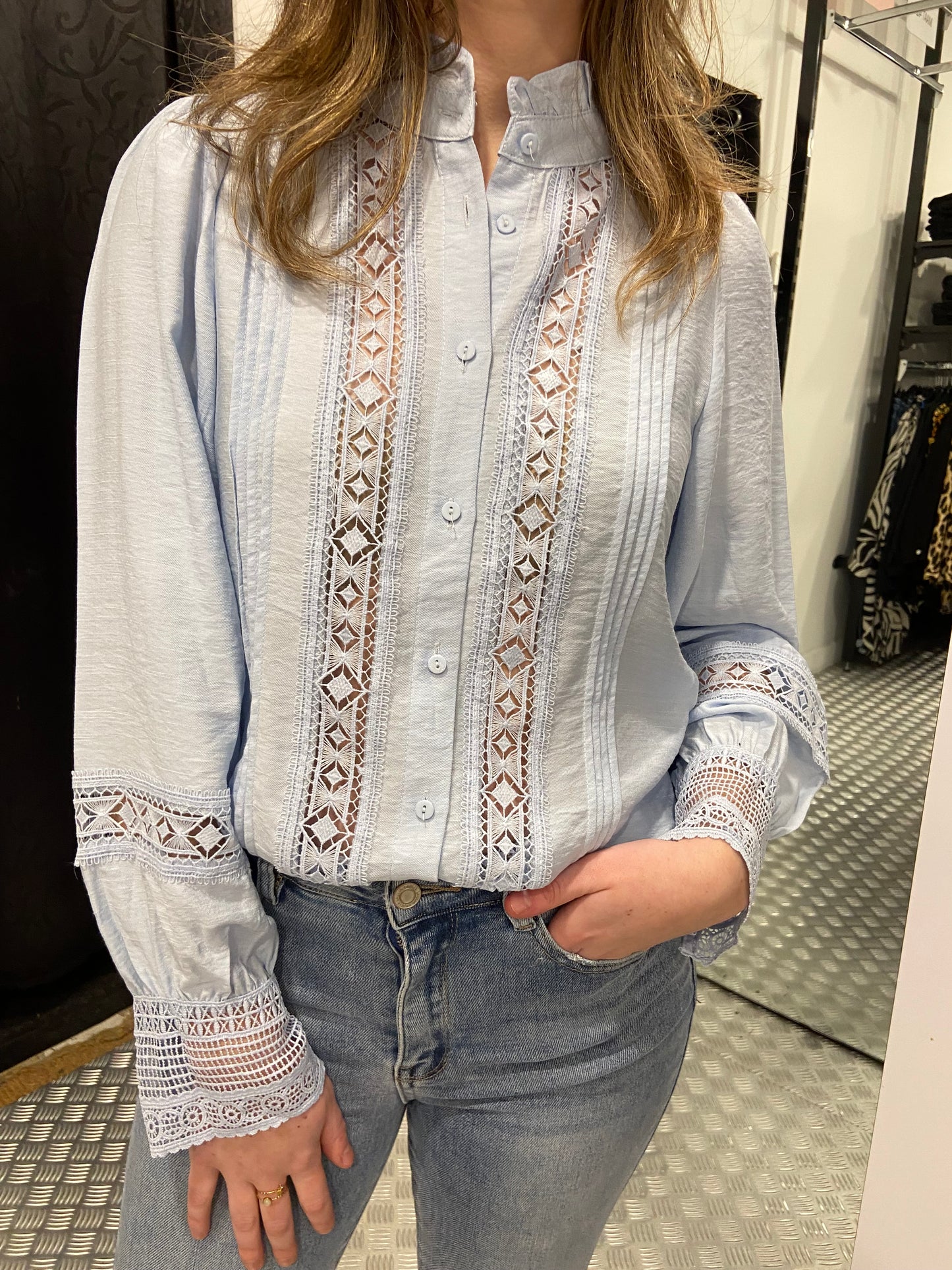 Baby blue lace blouse