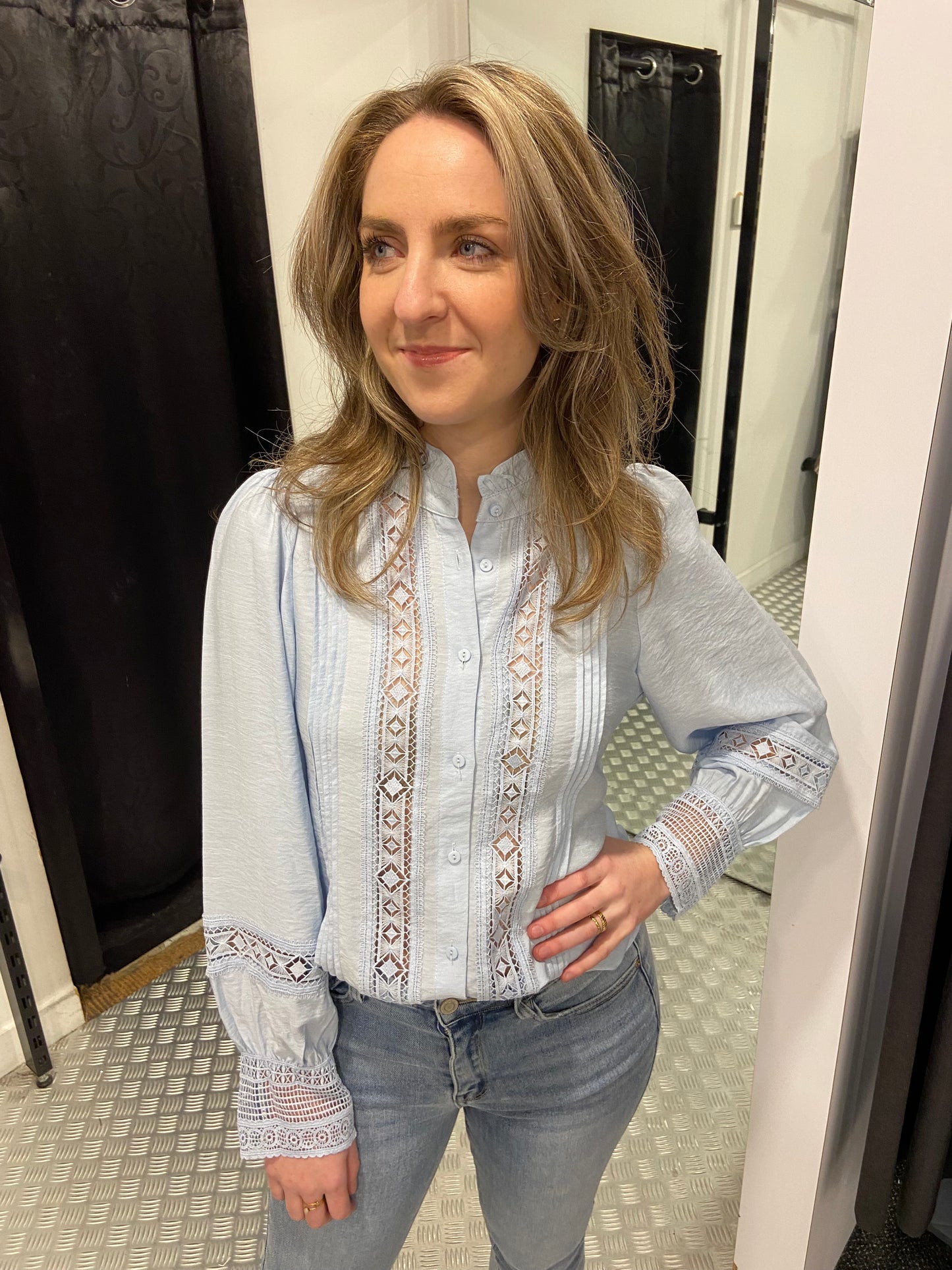 Baby blue lace blouse