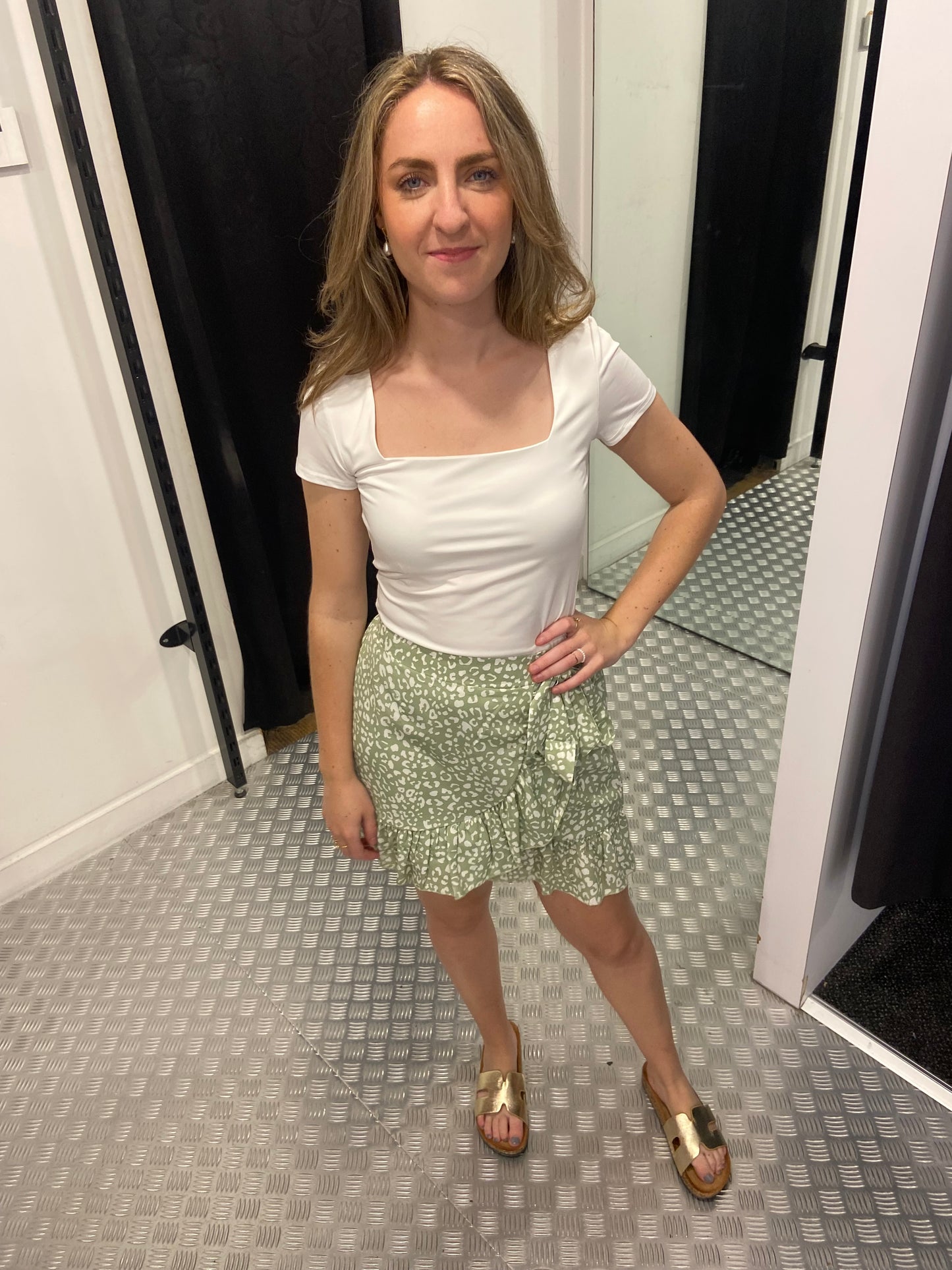 Groene ruffle panter rok
