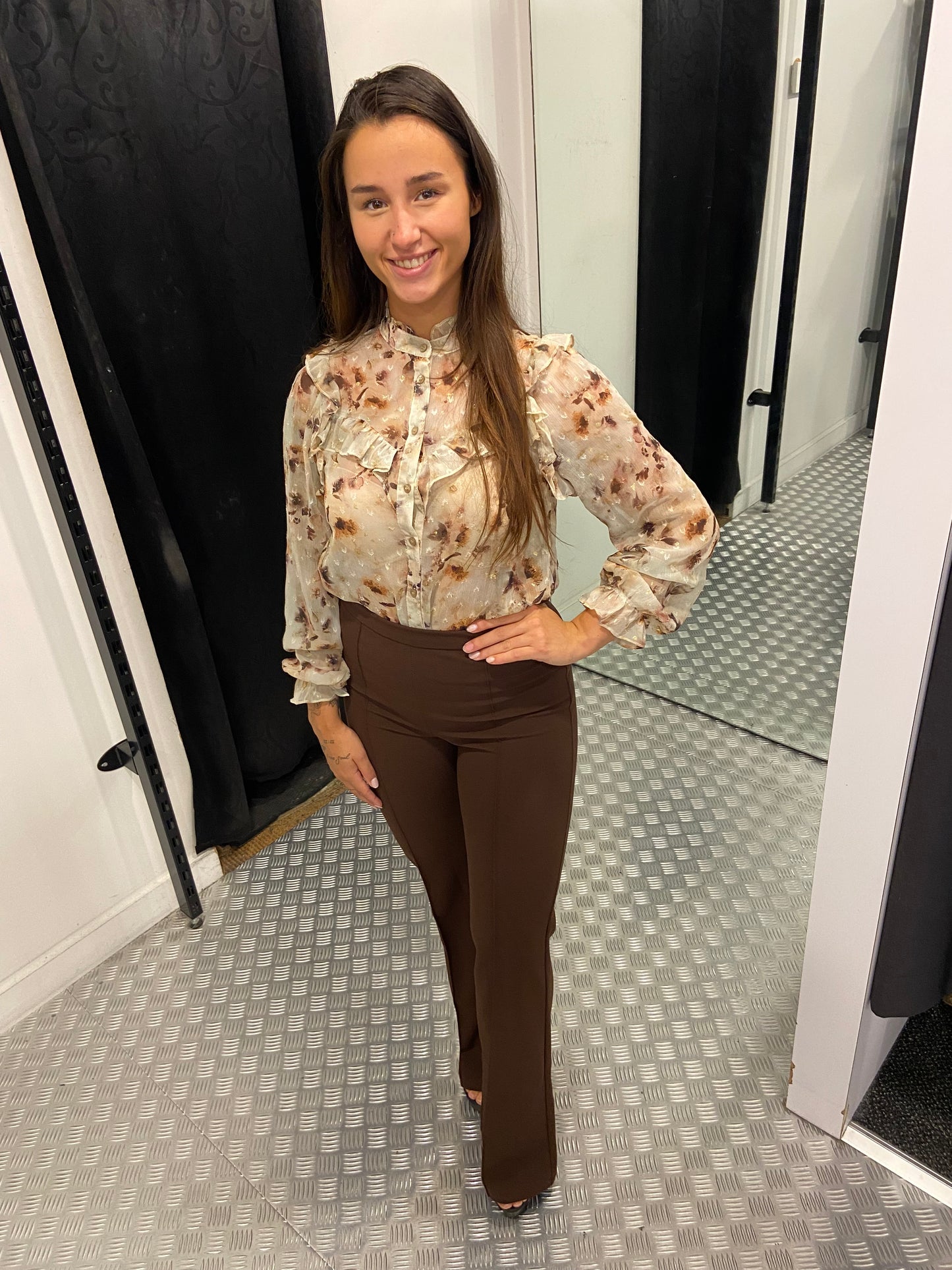 Beige blossom ruffle blouse