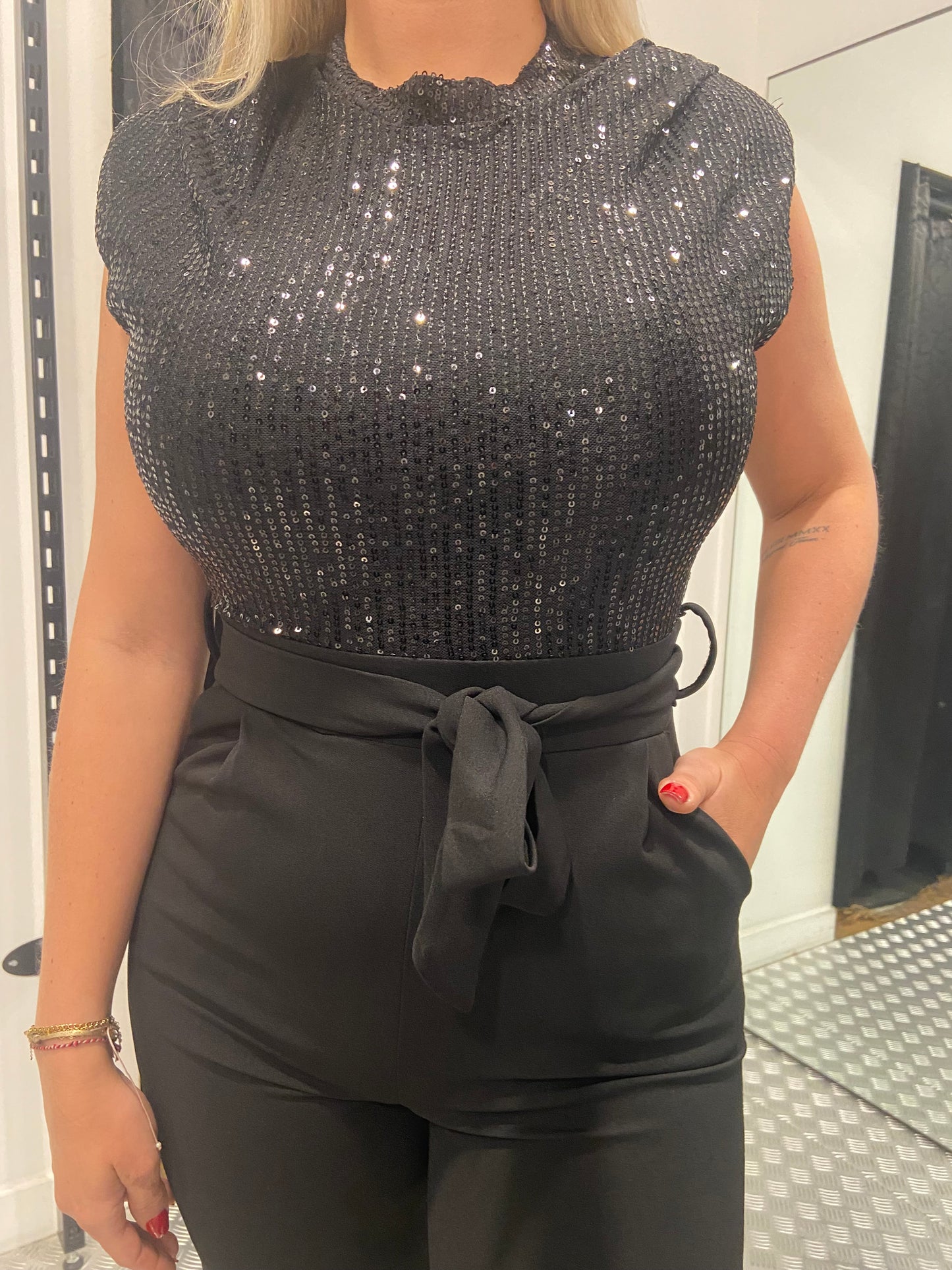 Black paillet jumpsuit