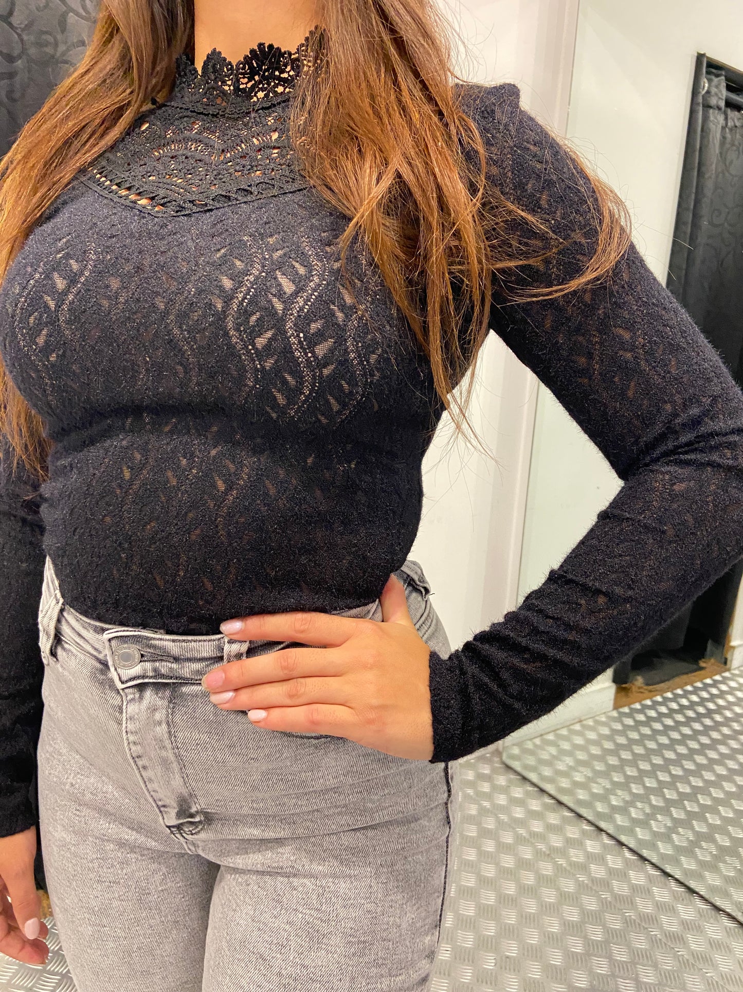 Black soft lace top