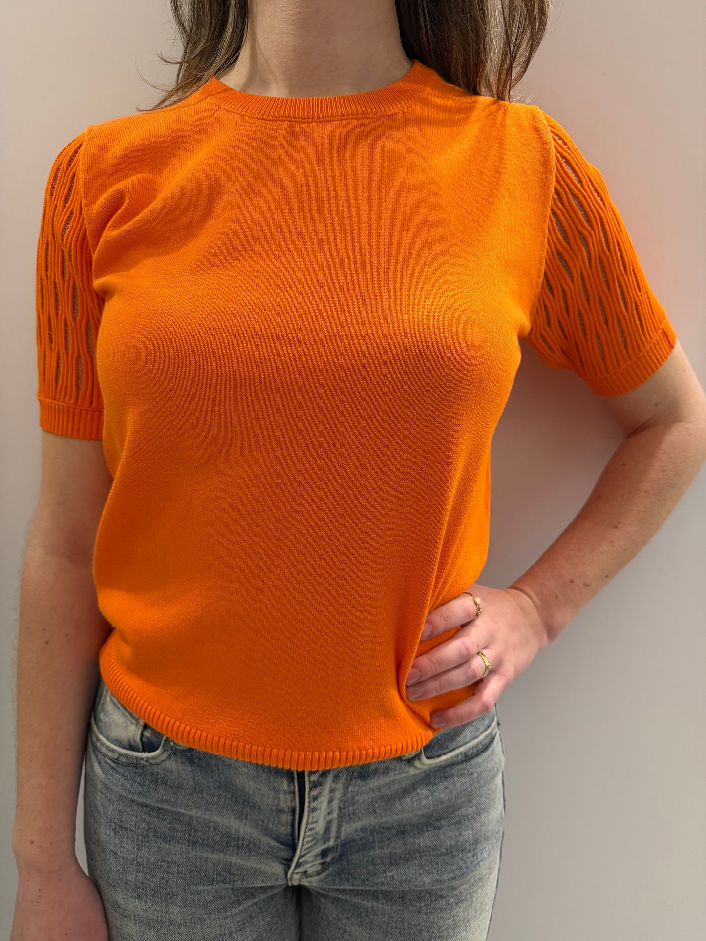 Oranje top met striped mouw