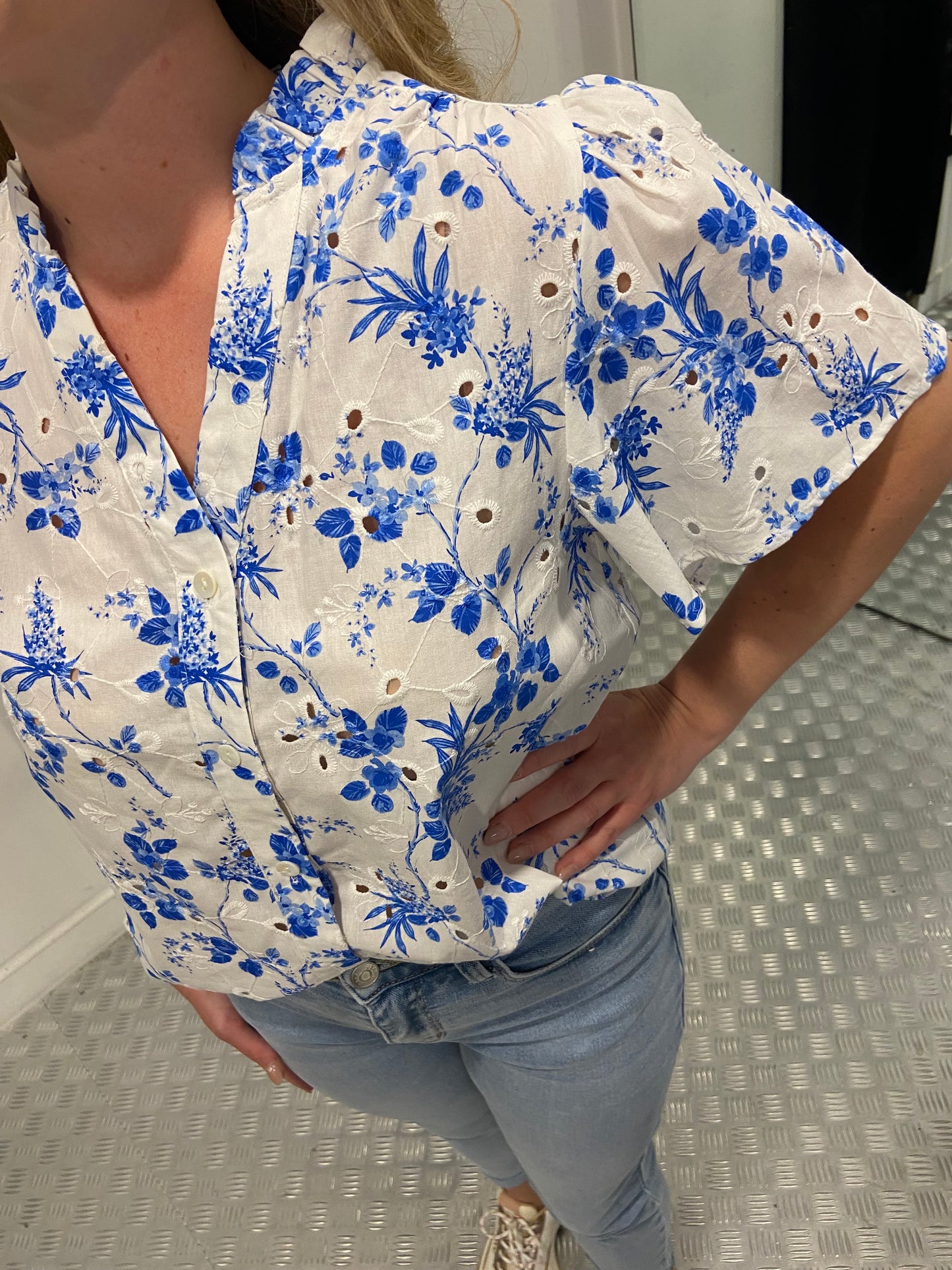 Summer kobalt ruffle blouse