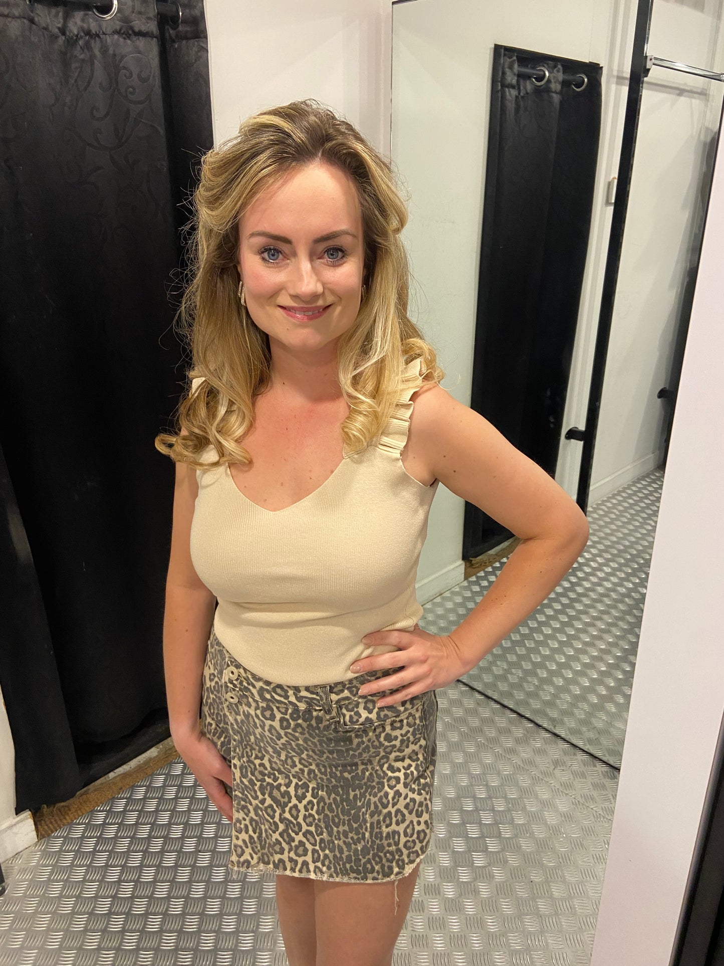 Beige ruffle top