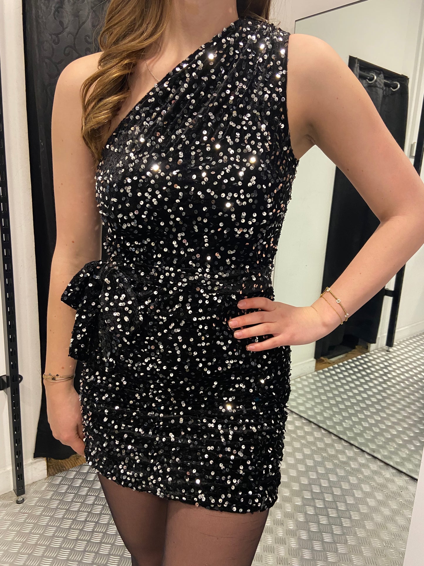 Suzy black velvet paillet dress