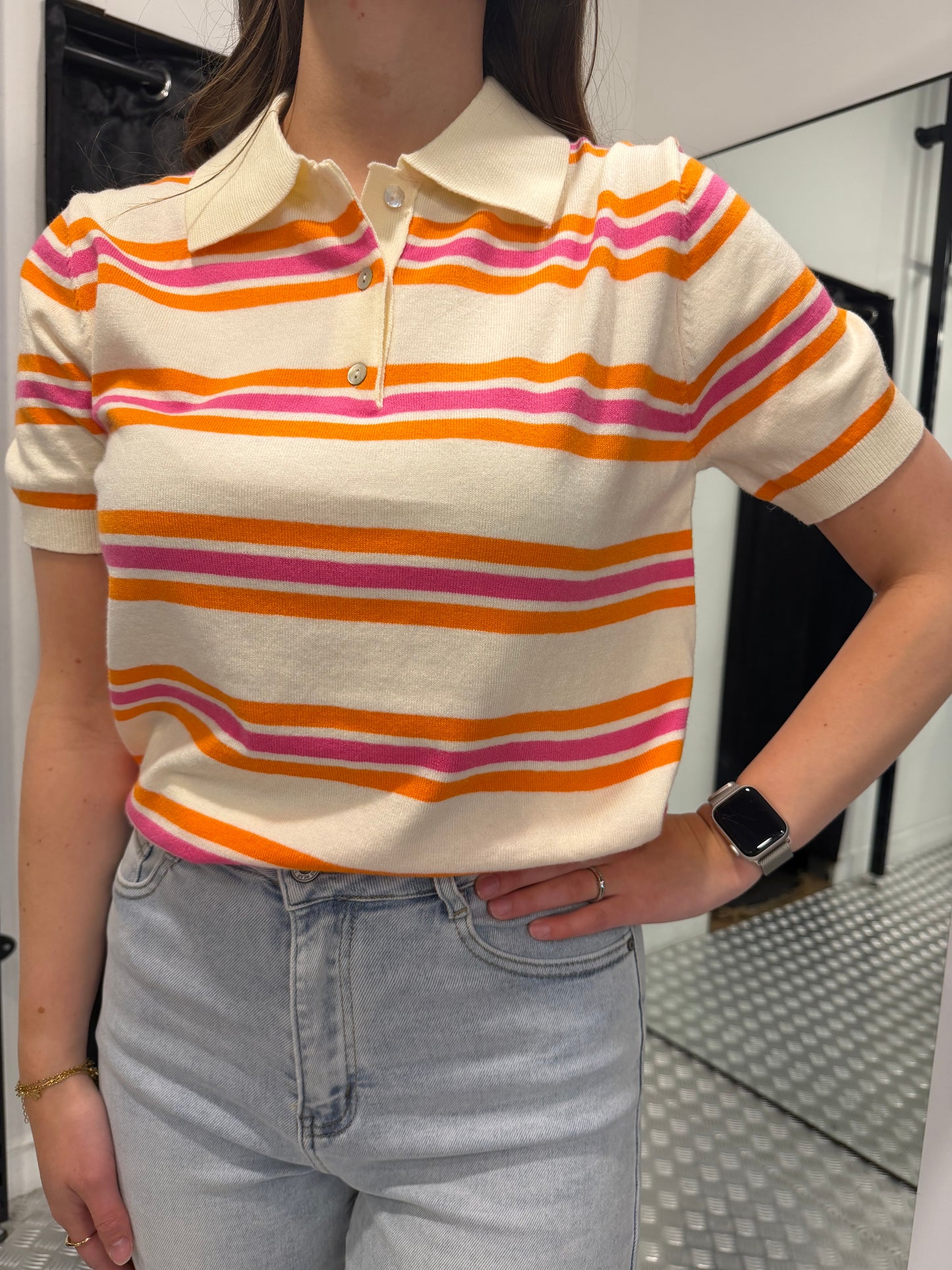Striped orange polo
