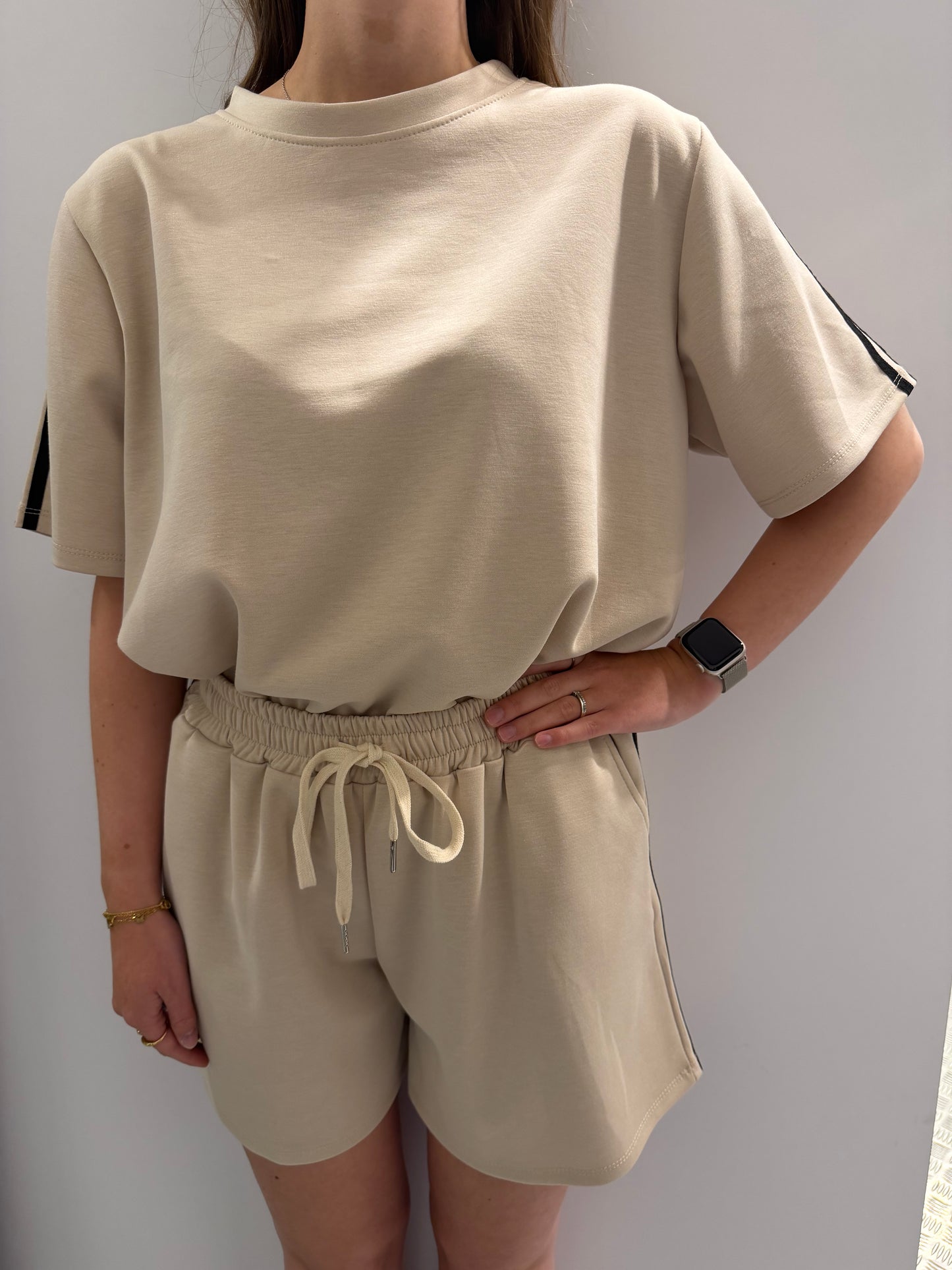 Comfy striped set beige