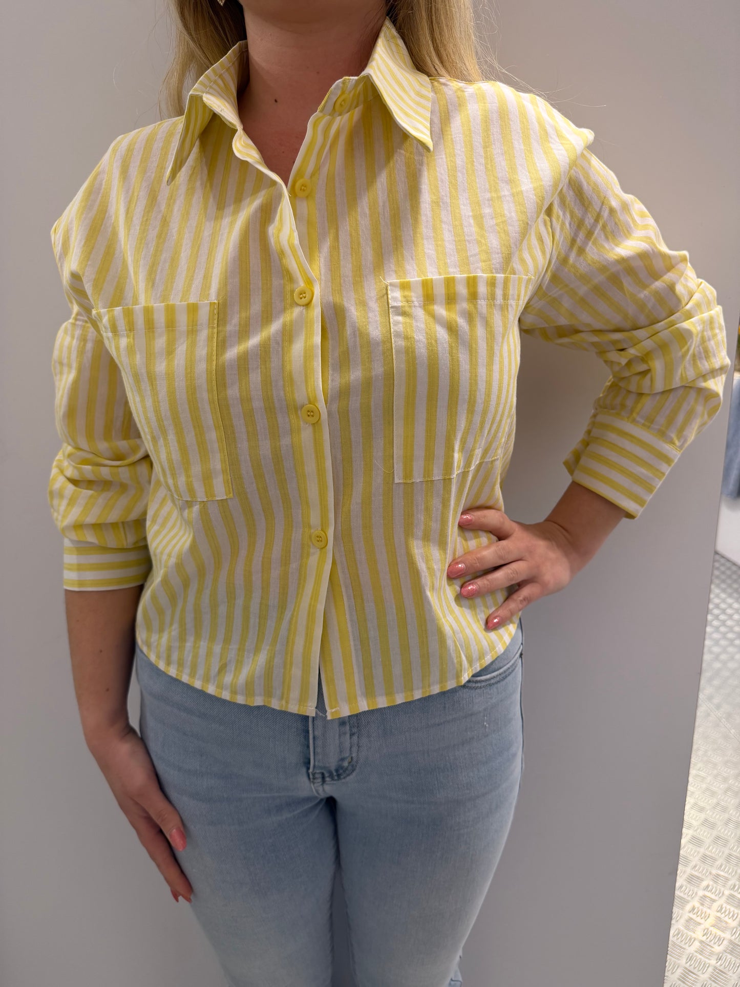 Yellow striped cropped blouse