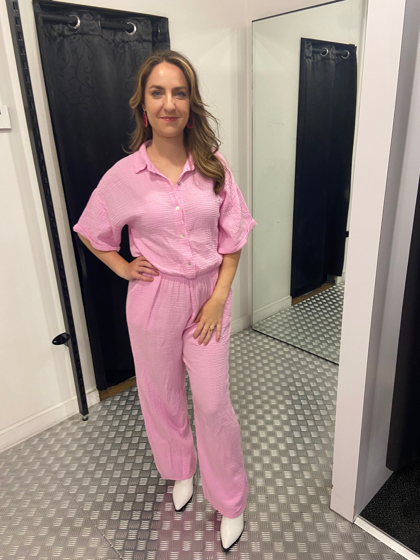 Roze katoenen jumpsuit