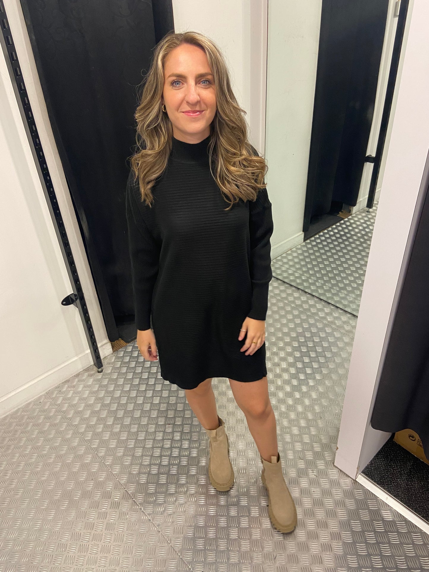 Legergroene striped sweaterdress