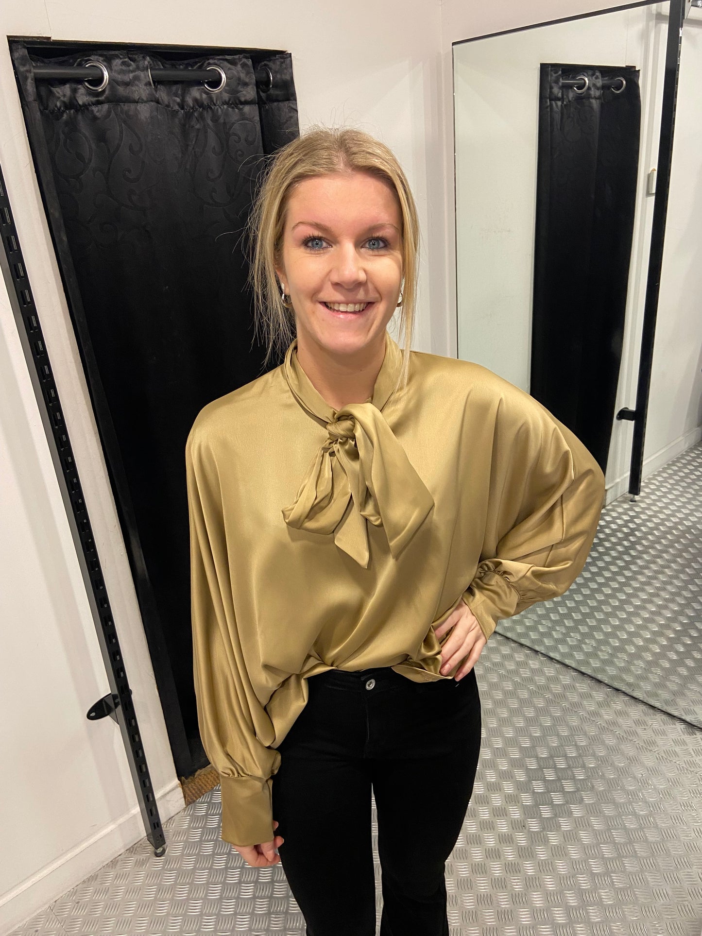 Champagne bow tie blouse