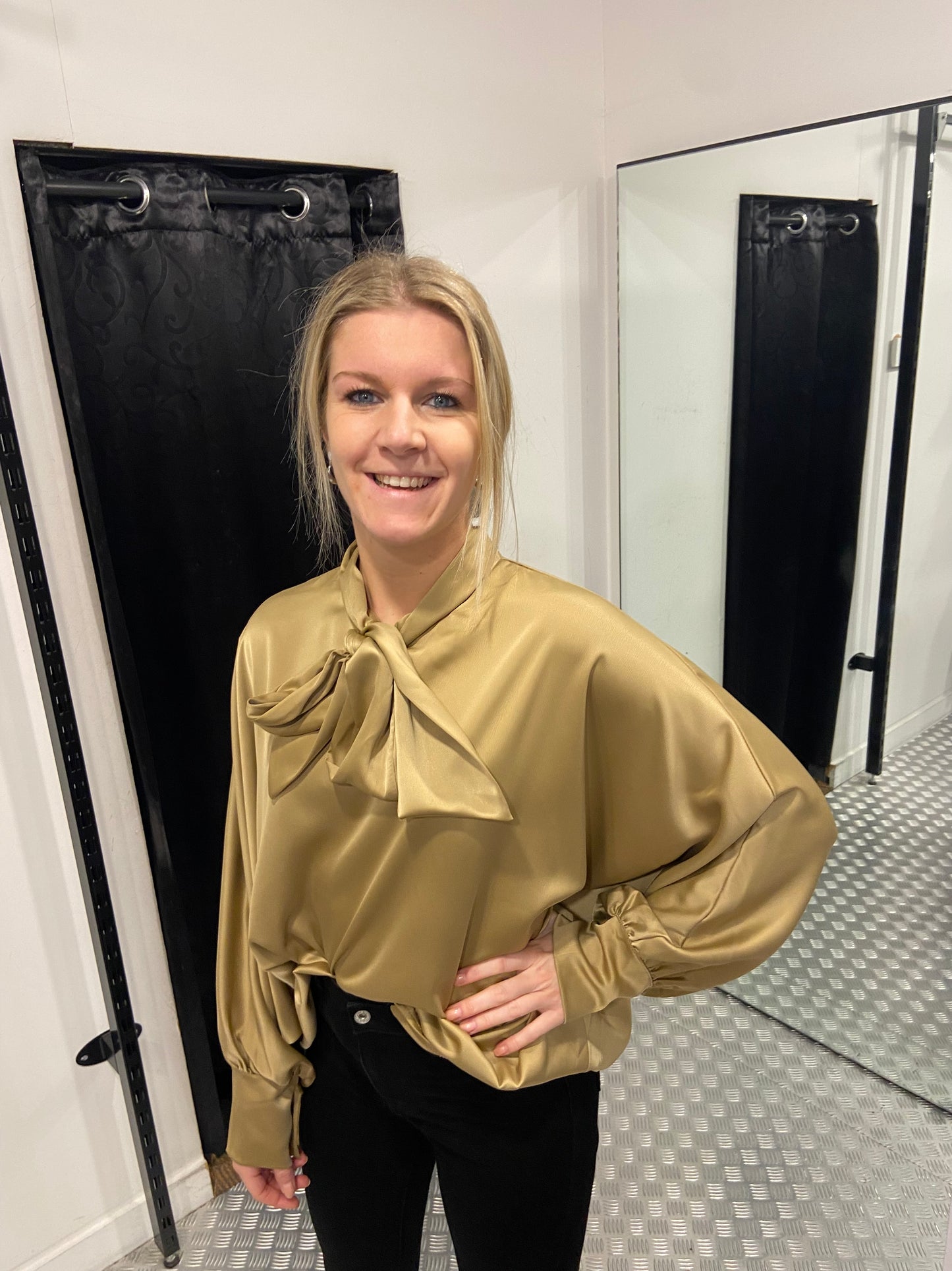 Champagne bow tie blouse