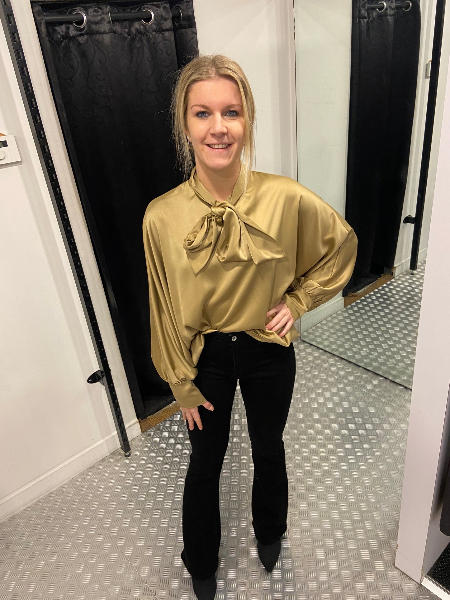 Champagne bow tie blouse