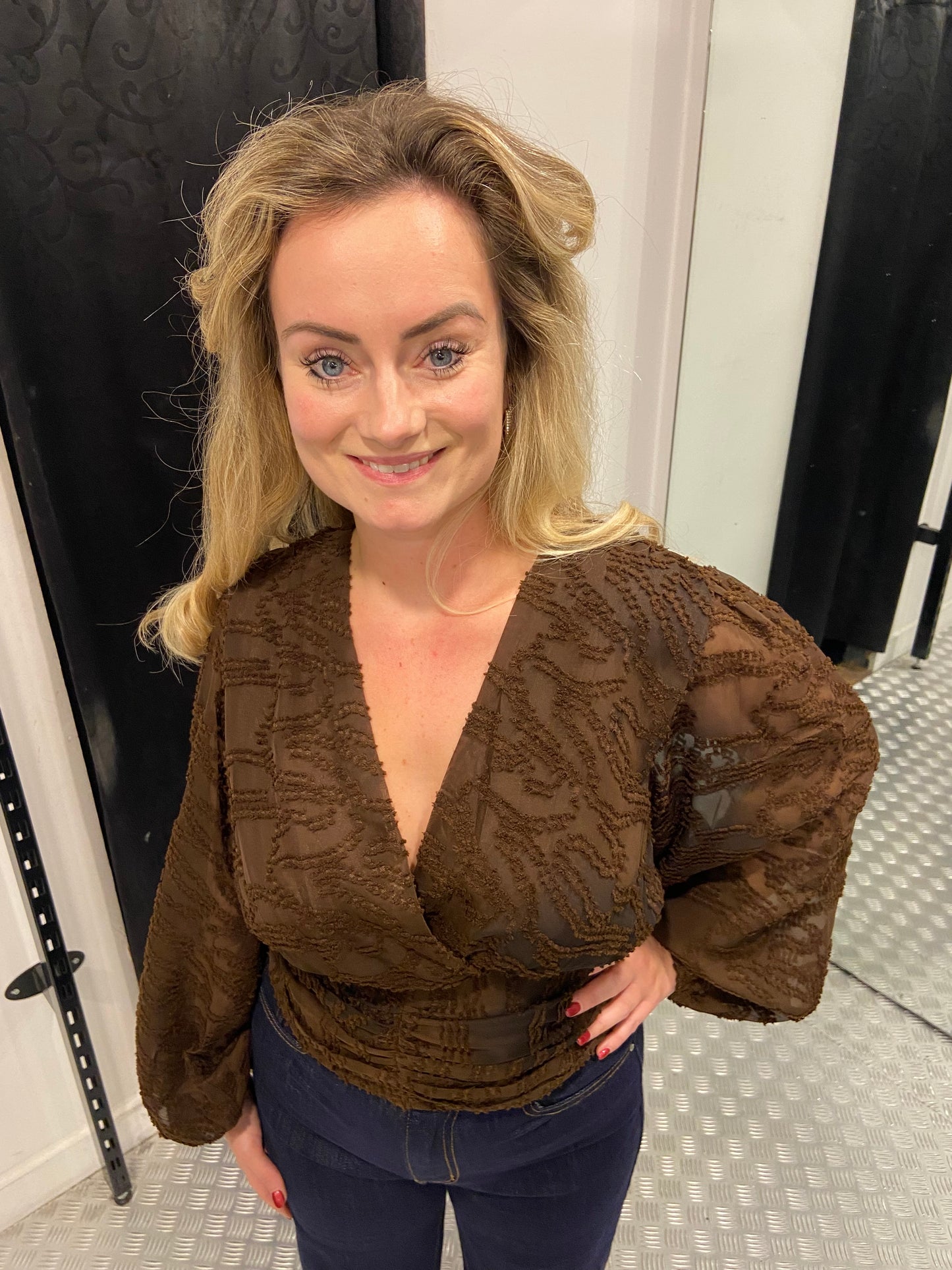 Brown fluffy cropped top