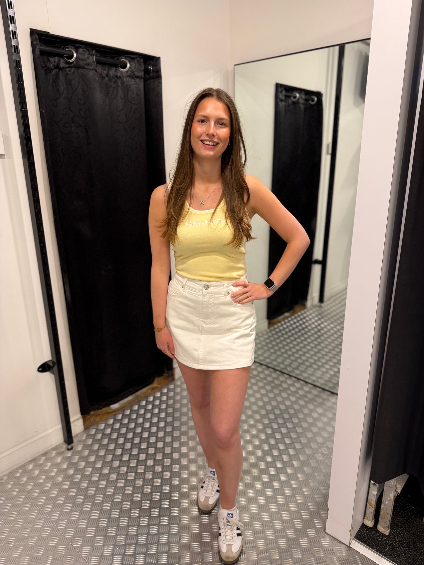 White denim skort