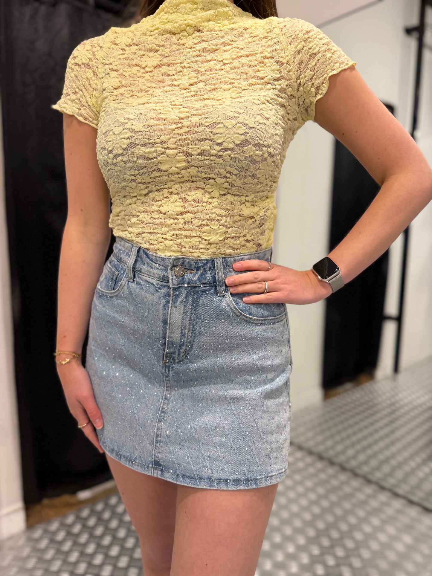 Denim strass skort redial