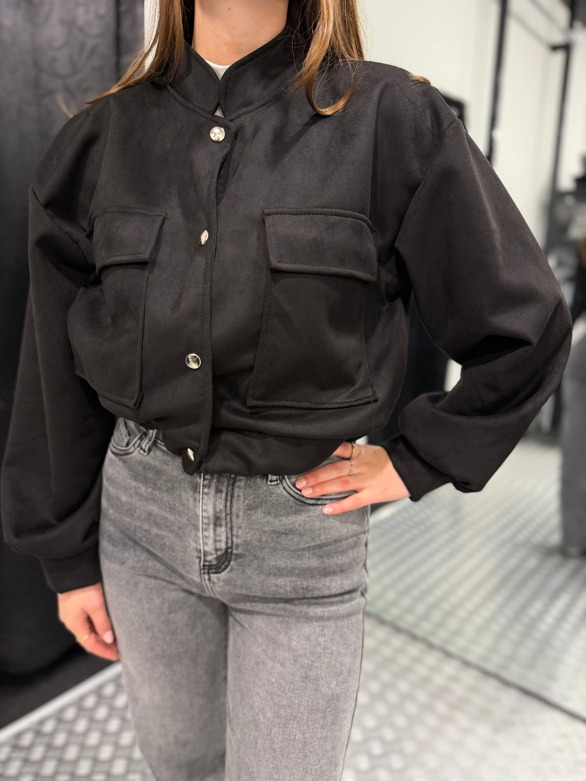 Beige suedelook bomberjacket
