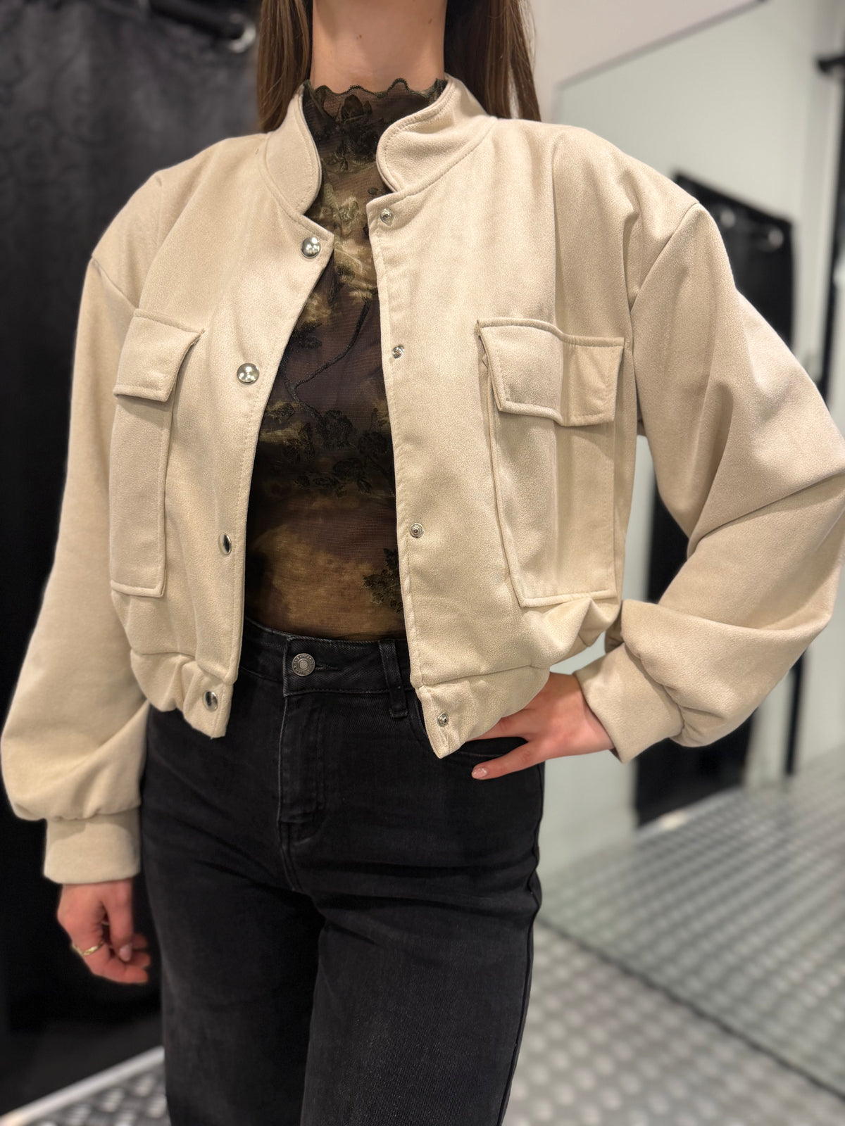 Zwarte suedelook bomberjacket