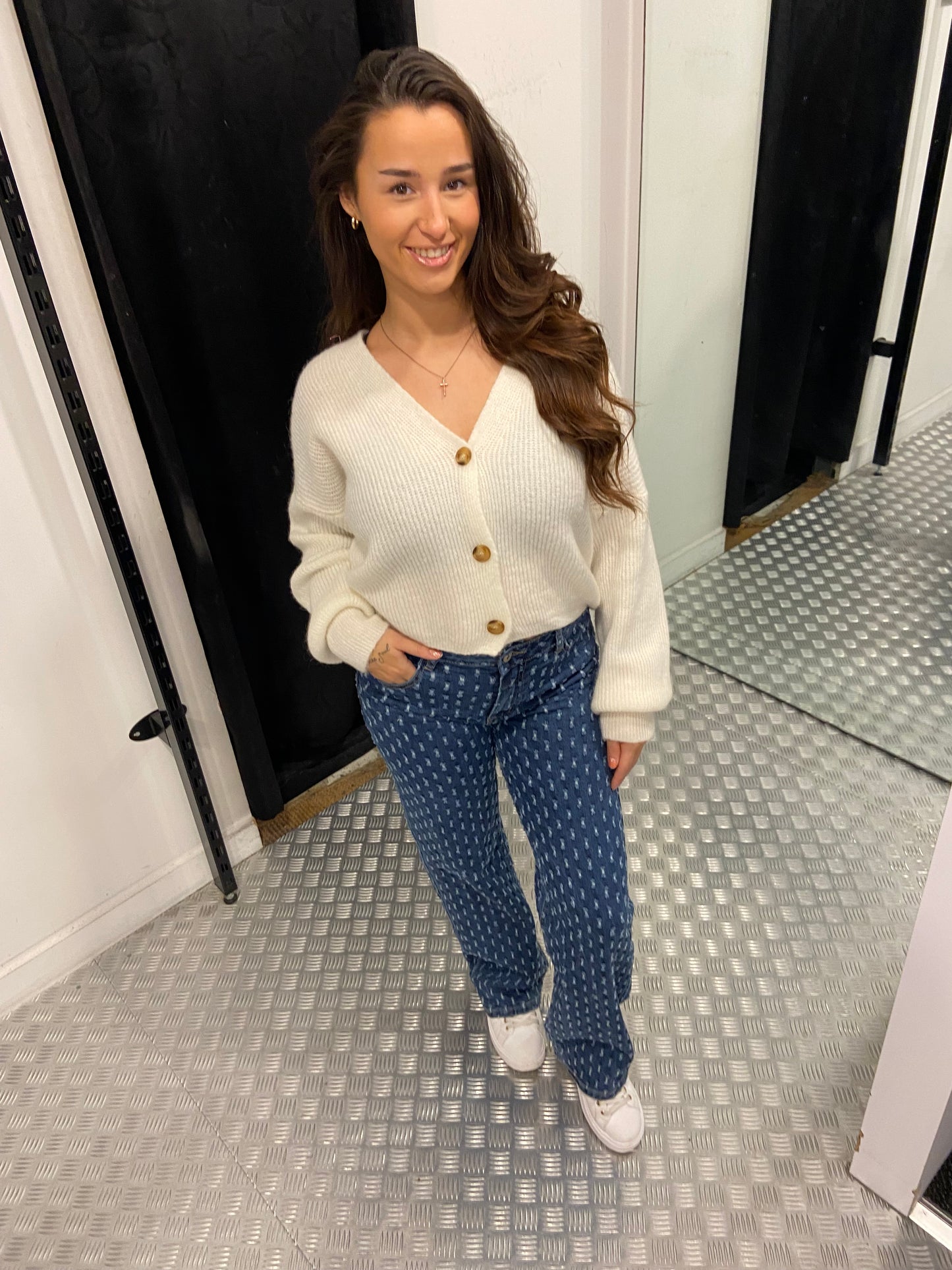 Creme button cardigan