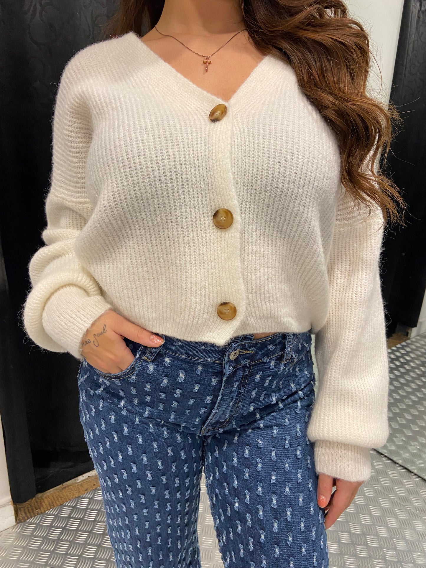 Creme button cardigan