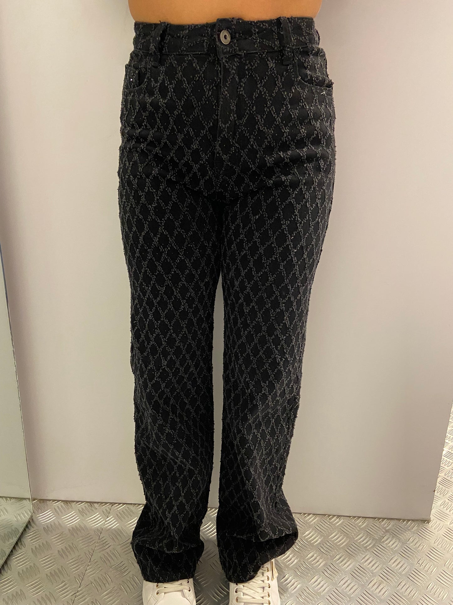 Black strass strine wide leg jeans