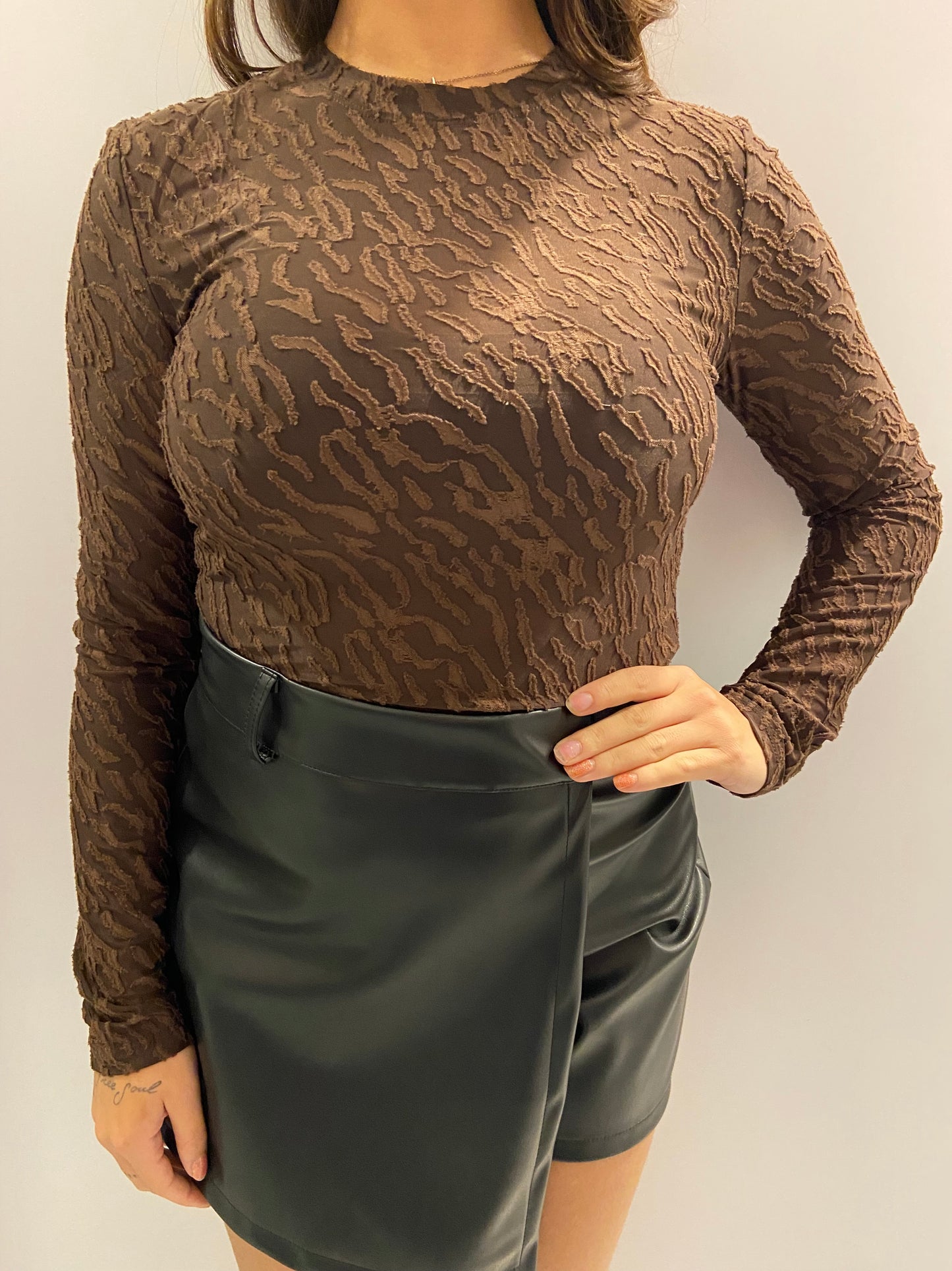 Brown zebra mesh top