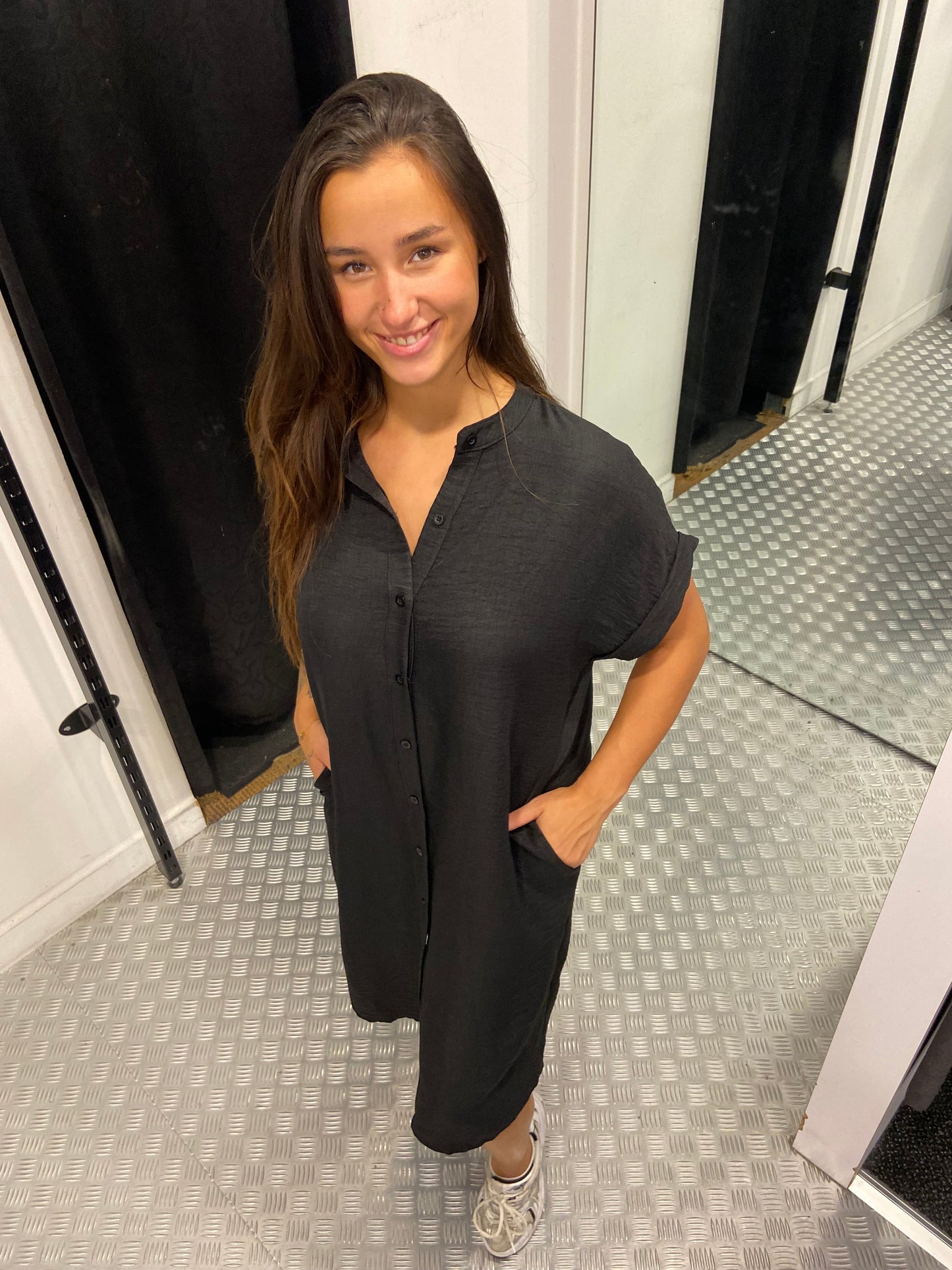 Black loose button dress