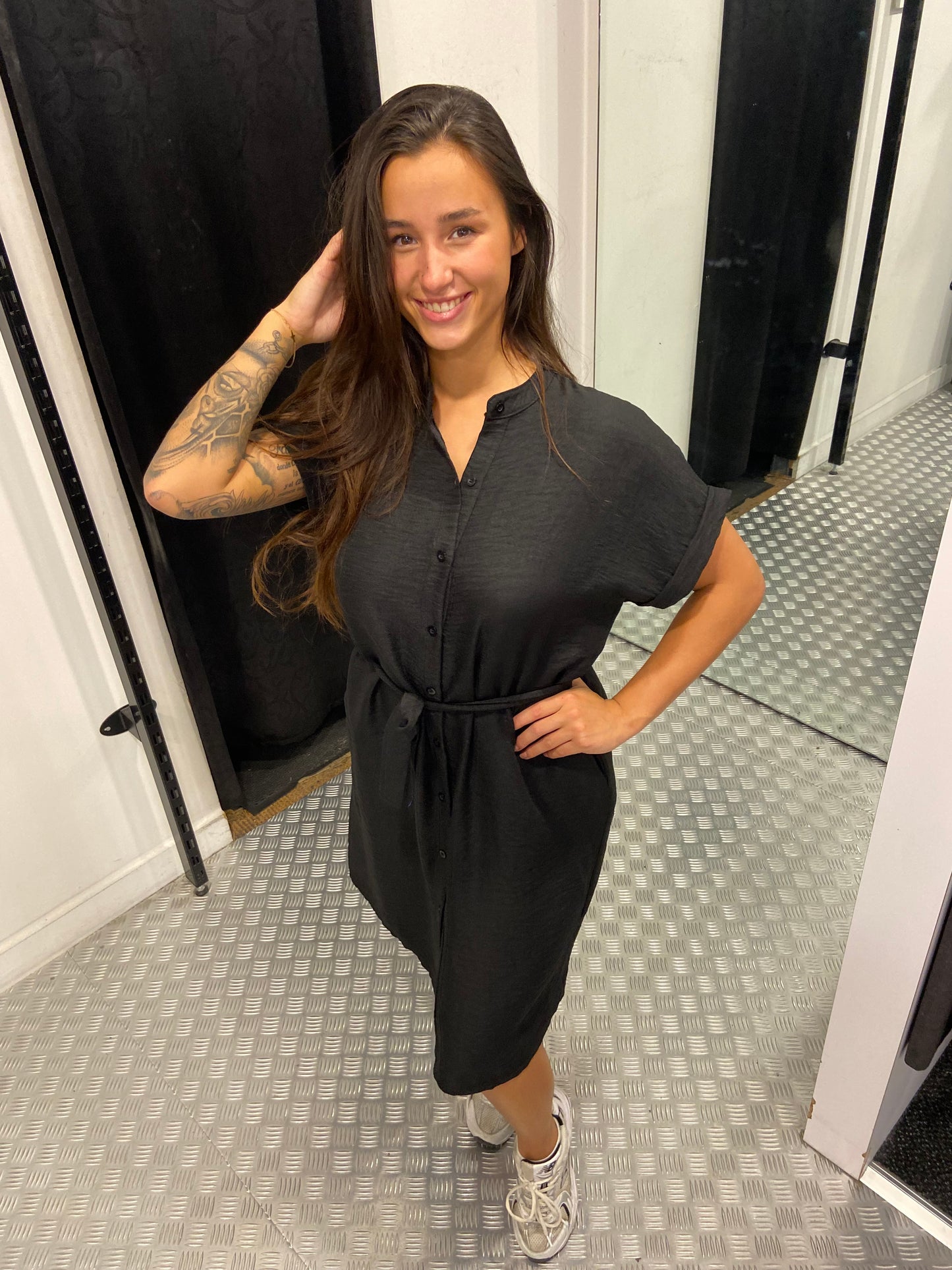 Black loose button dress