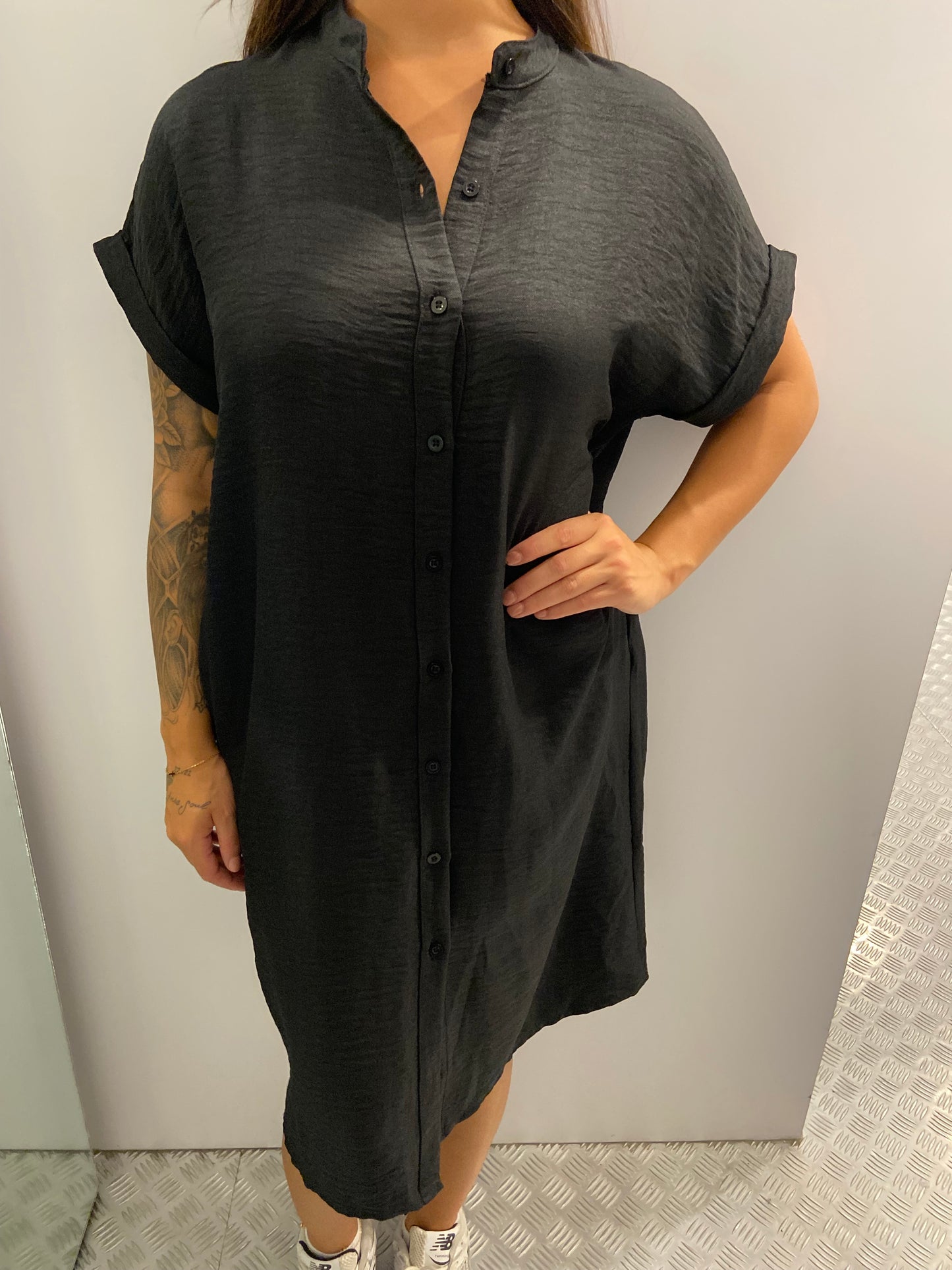 Black loose button dress