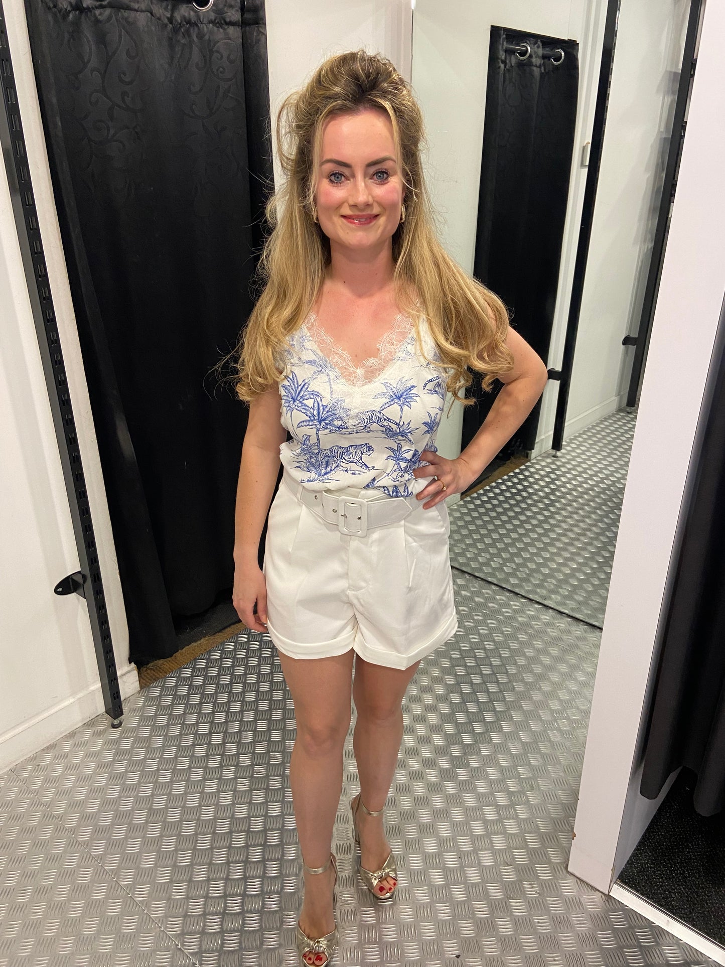 Witte kanten top Blue