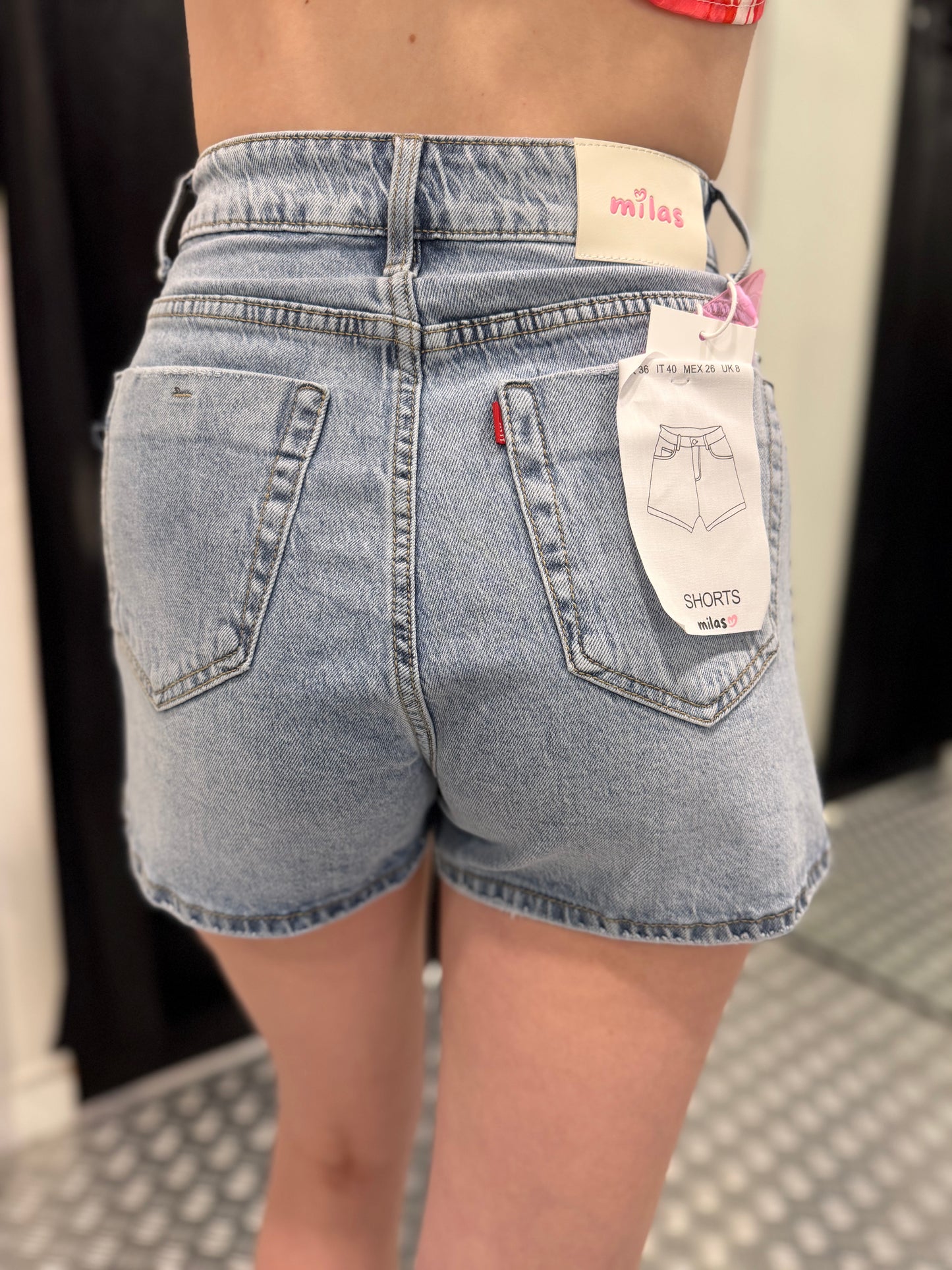 Blue denim studs short