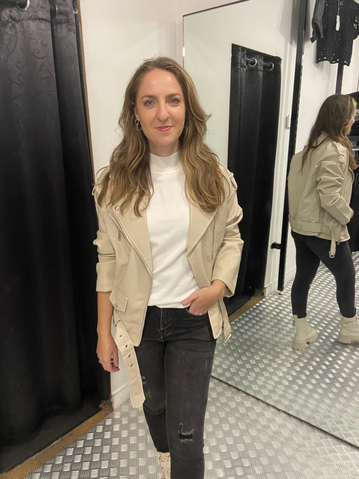 Creme leatherlook jacket oversized