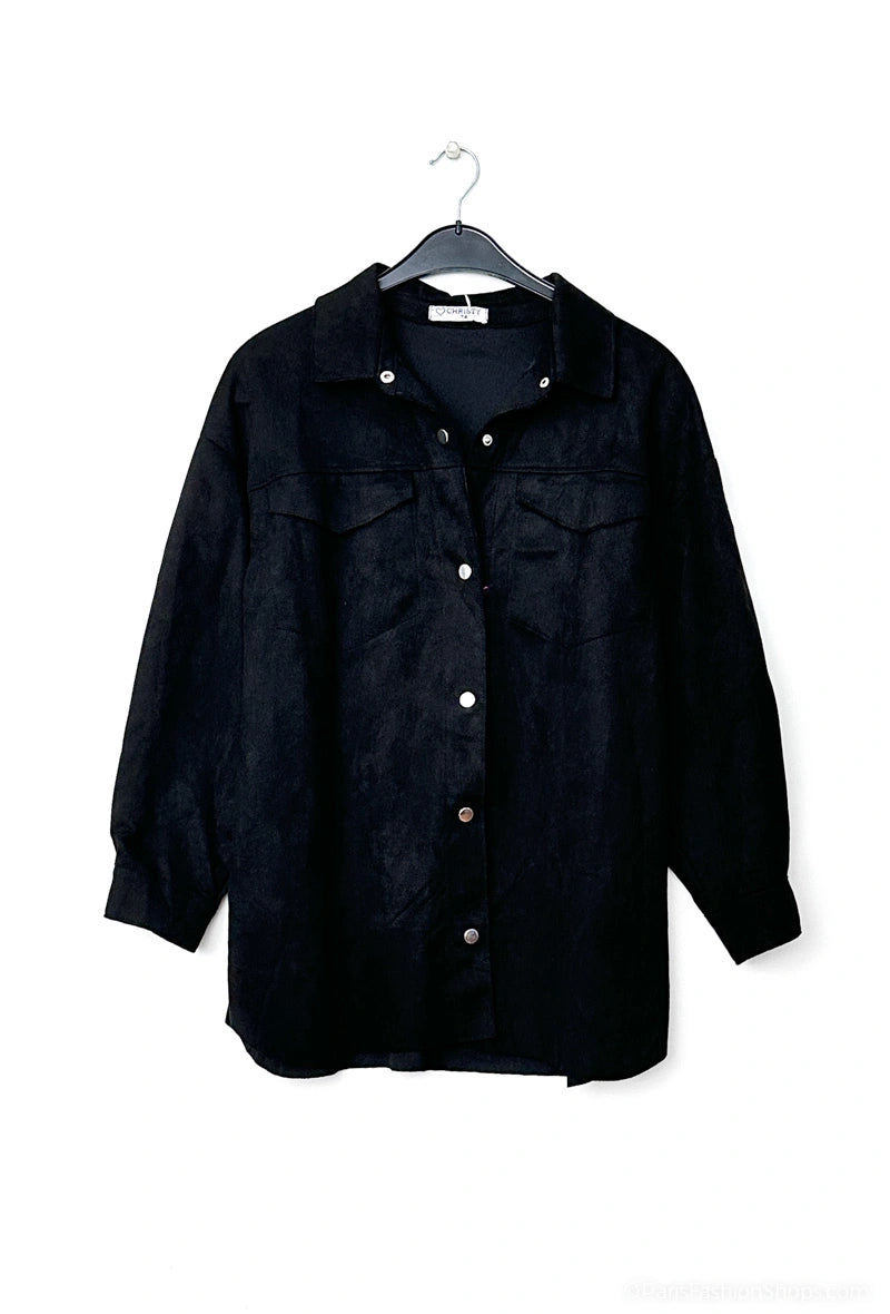 Suedelook zwarte blouse
