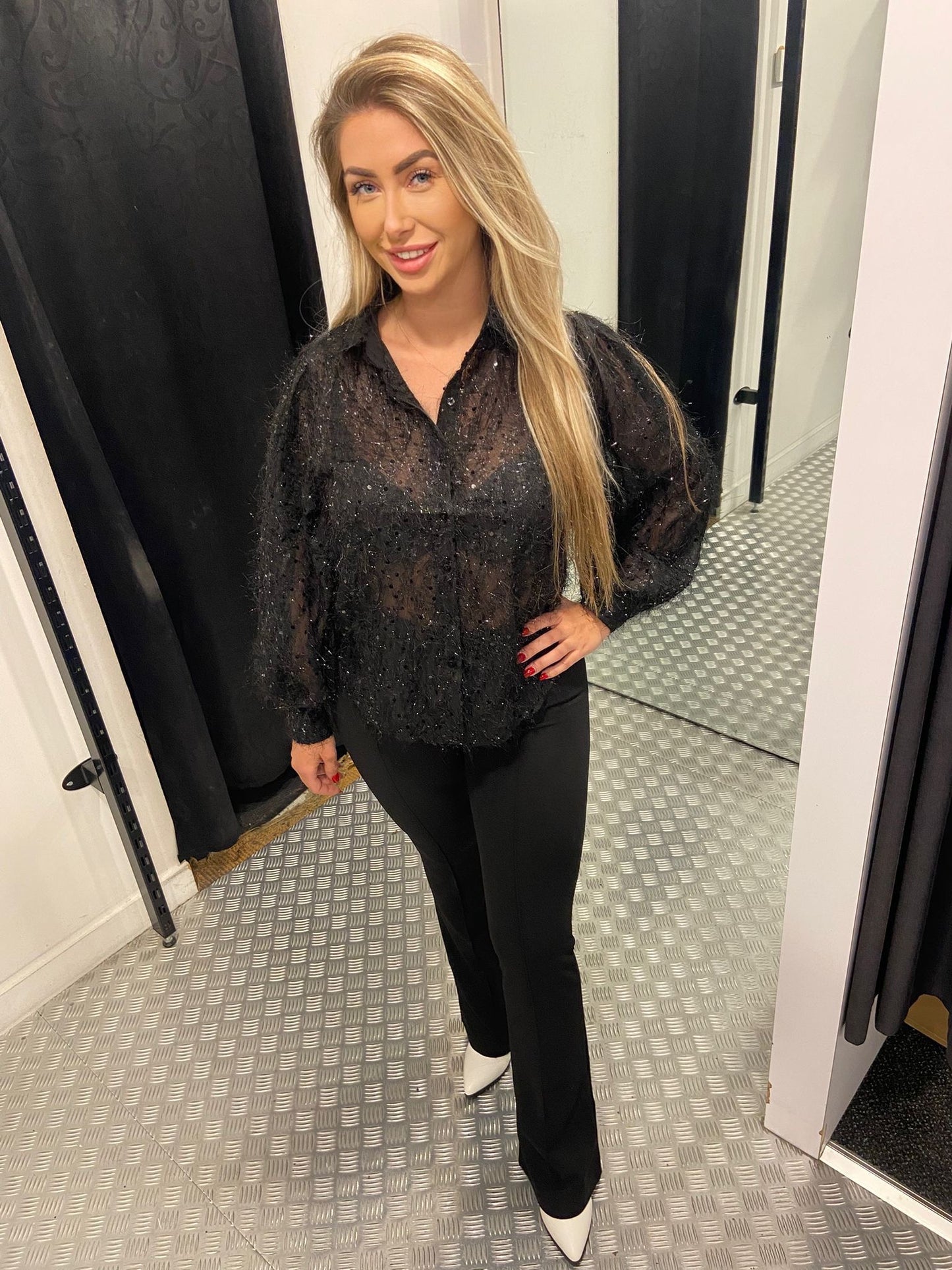 Black fluffy sequin blouse