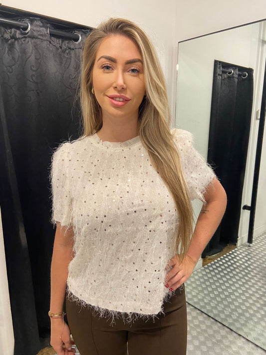 Creme fluffy party top