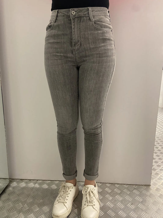 Grijze high waisted skinny Hello Miss