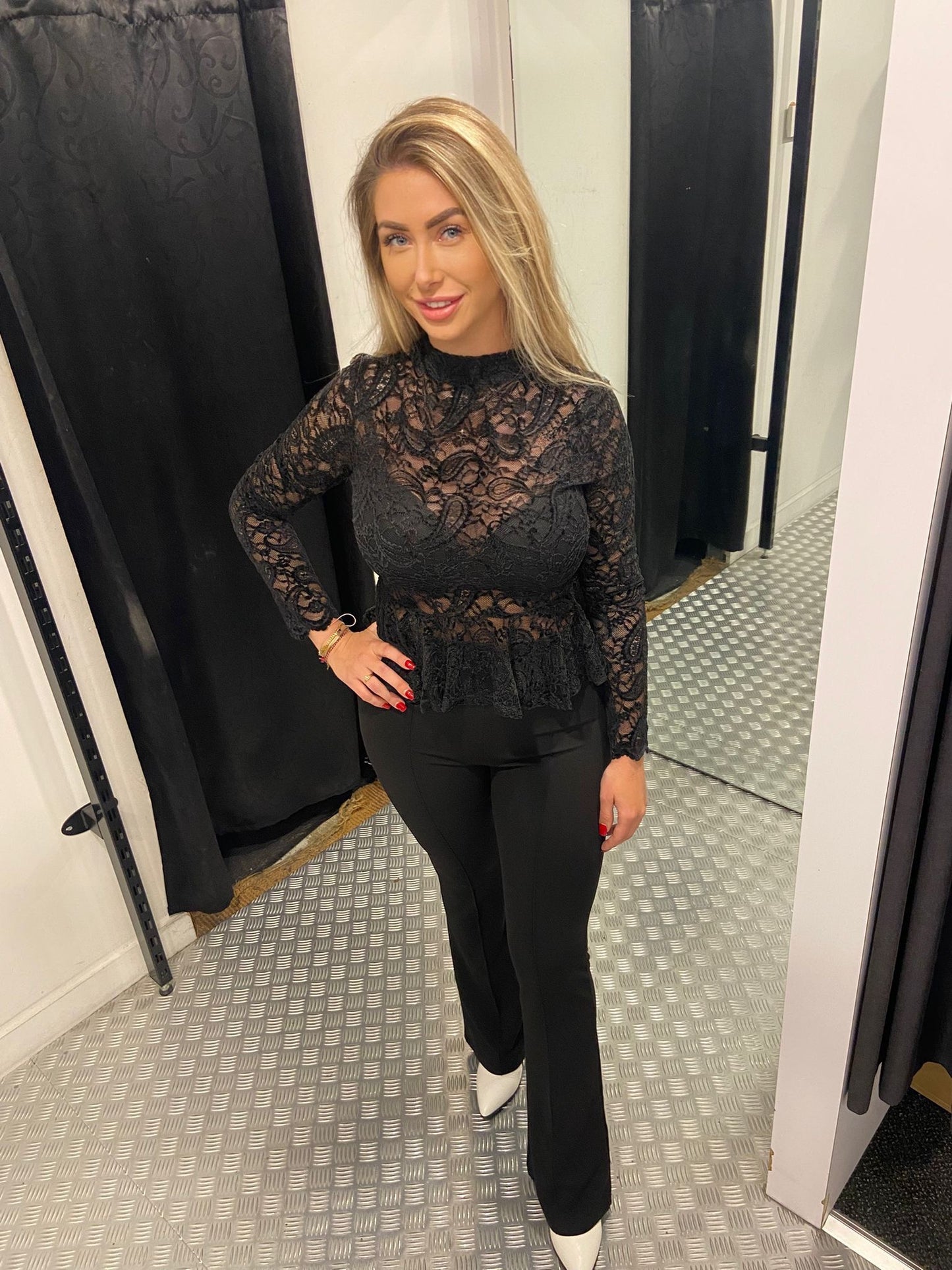 Black lace peplum top